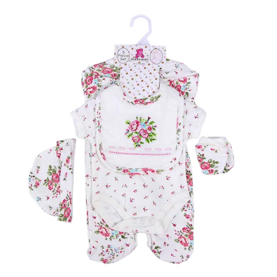 Baby Girl Romper Gift Set 100%Cotton 5pcs