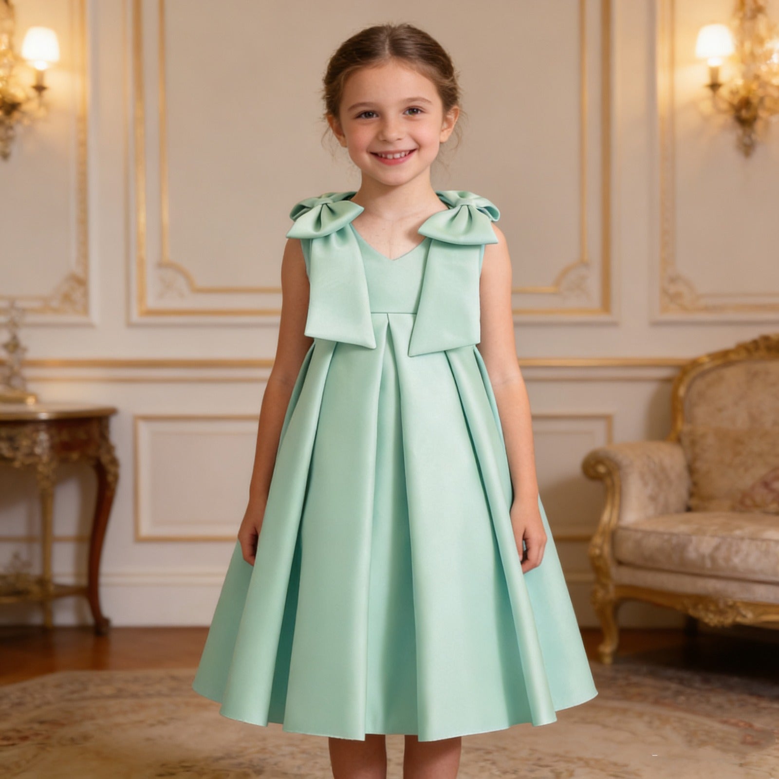 Little Girls Mint Green A-line Dress With Headband