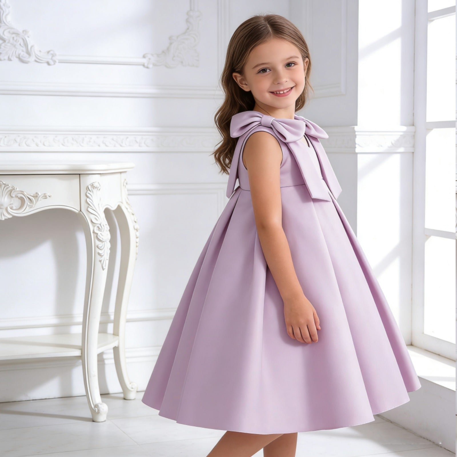 Little Girls Lilac A-line Dress With Headband