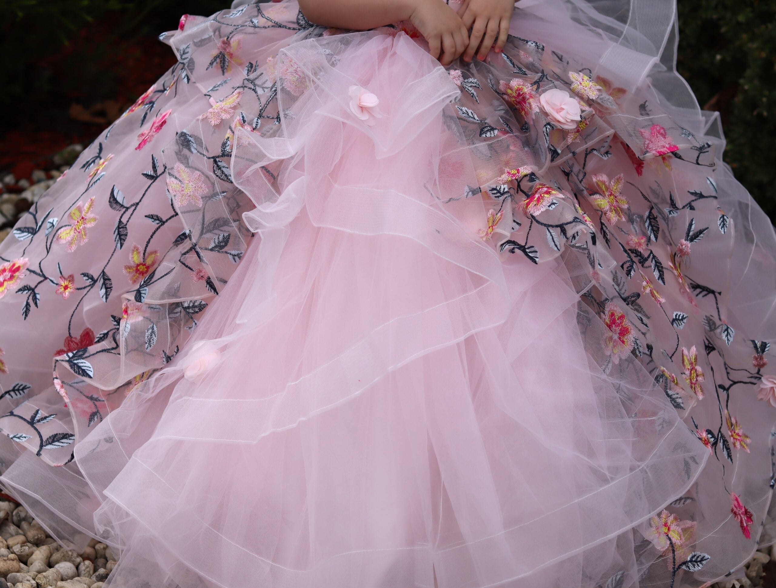 Luxury Handmade Formal Full Flared Embroidered Princess Pink Gown