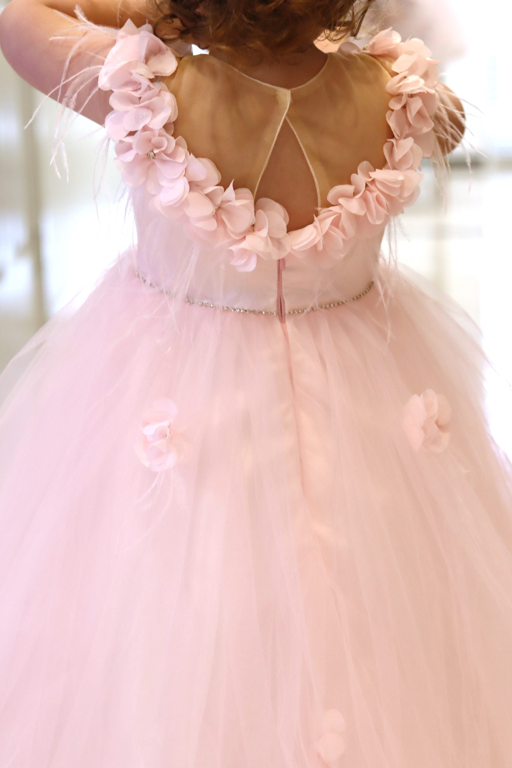 Luxury Handmade Formal Pink Flower Girl Dress With Head Piece