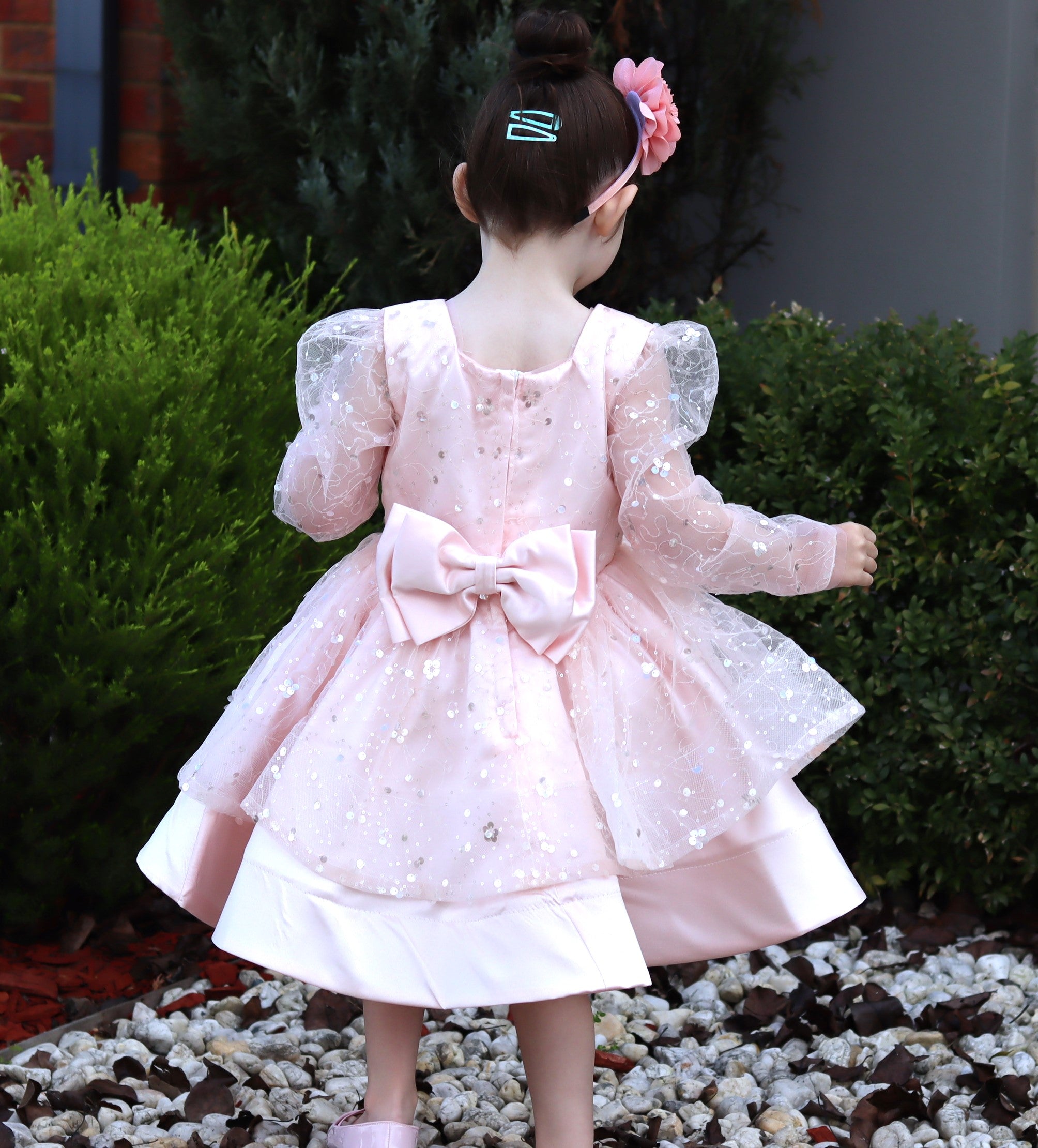 Satin/Sequin Peachy Pink Birthday Girl Dress