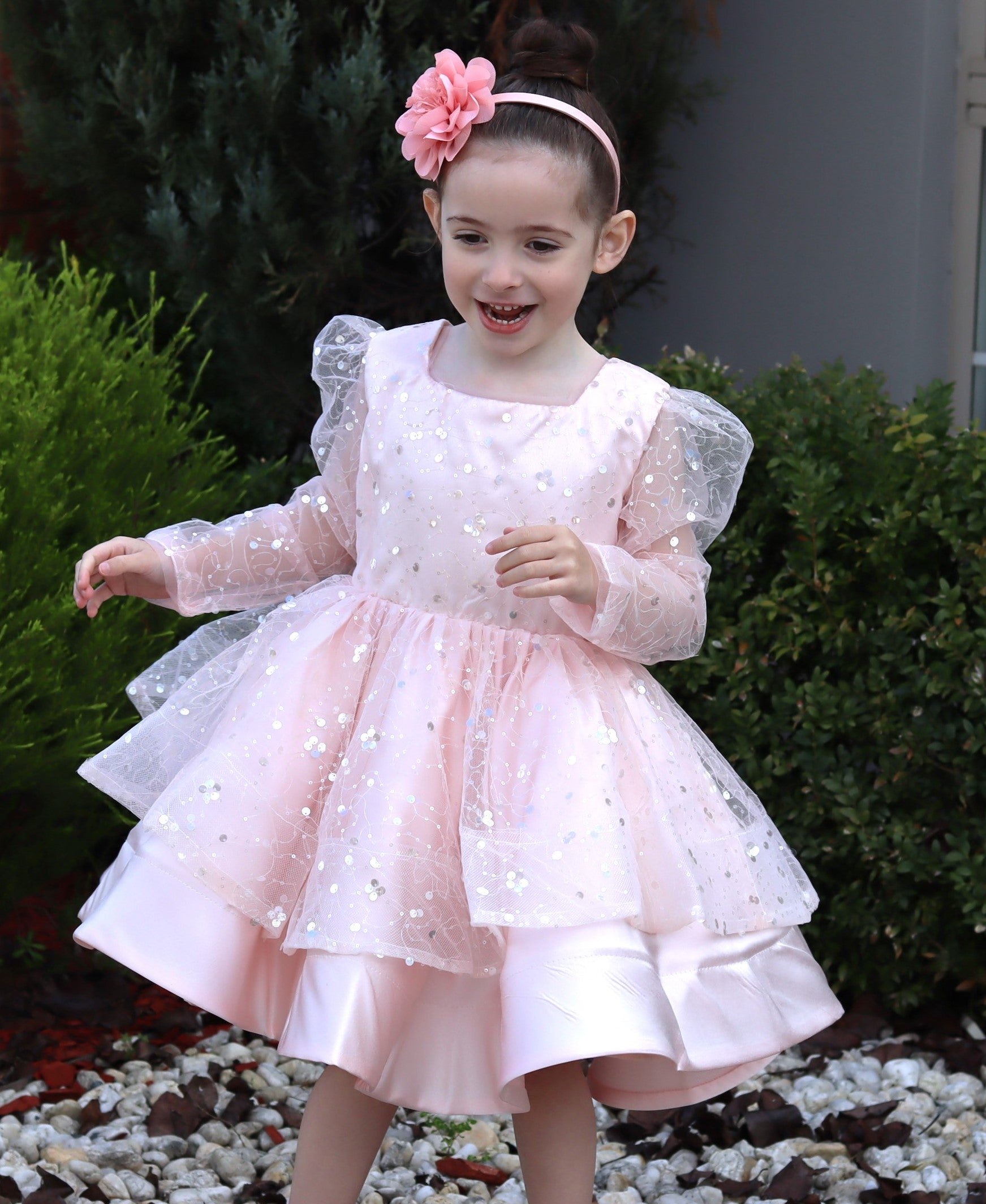 Satin/Sequin Peachy Pink Birthday Girl Dress