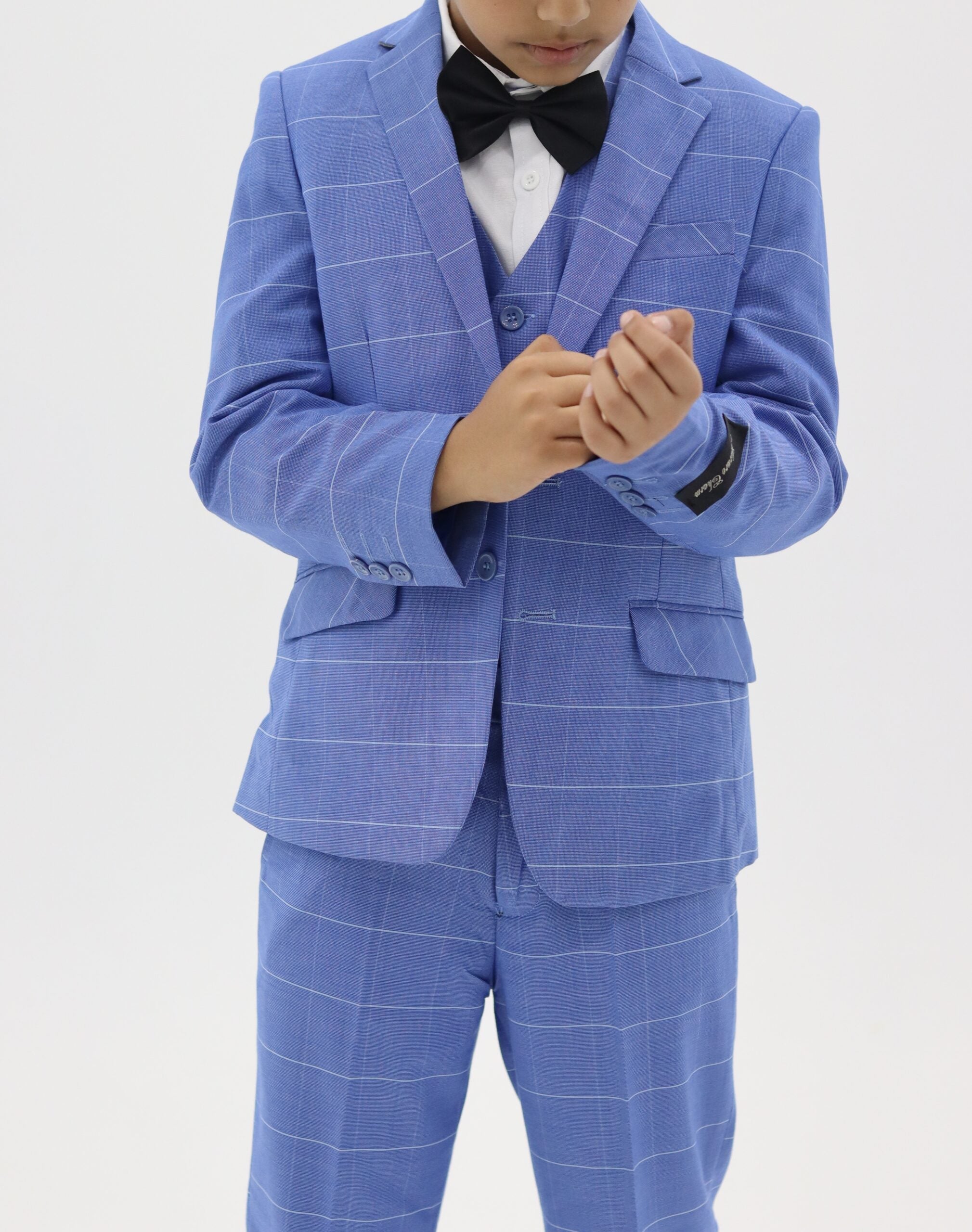 Boys Formal Slim Fit Check Blue Suit 3Pc Set