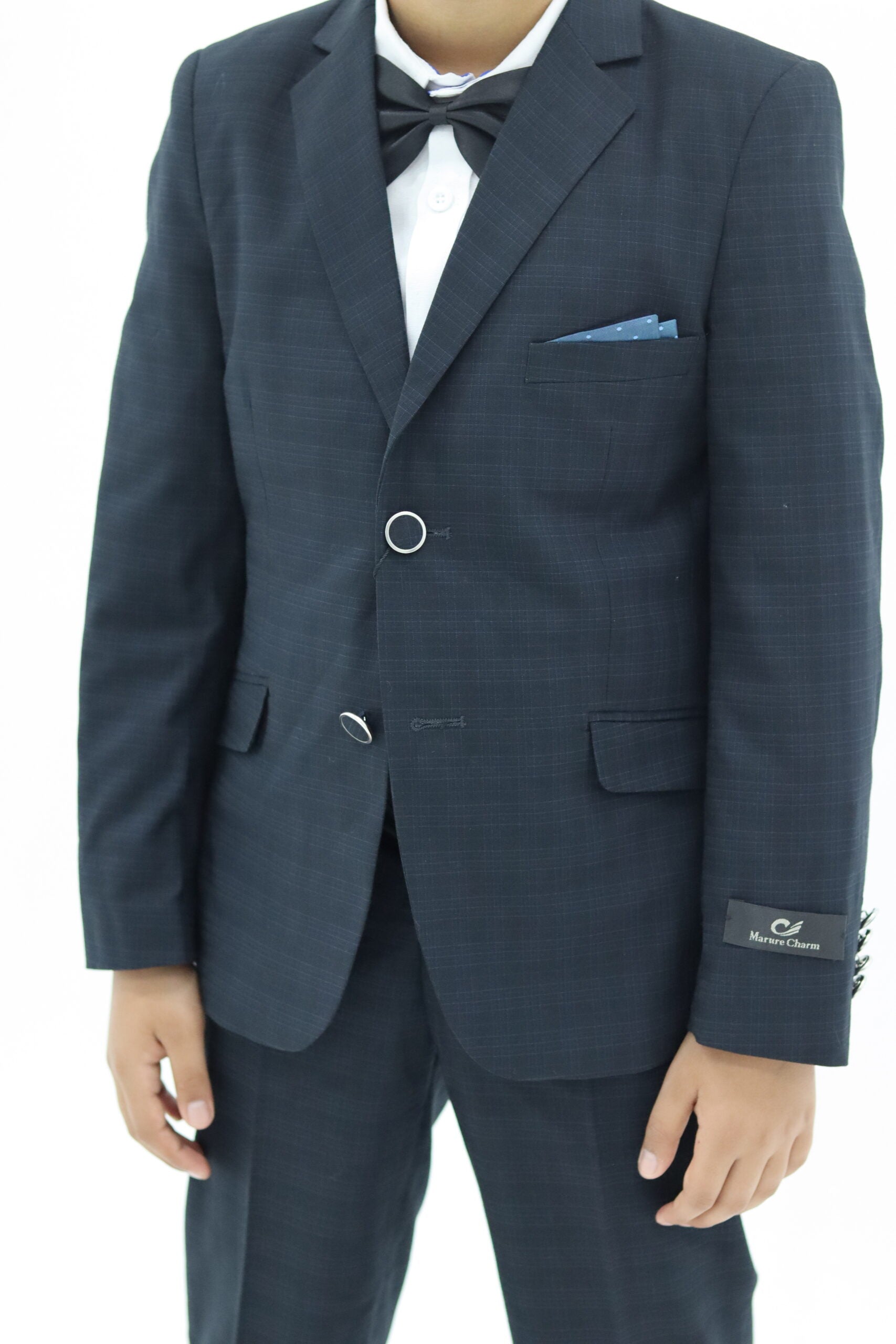 Boy Slim Fit Black Textured Suit 2Pc Set