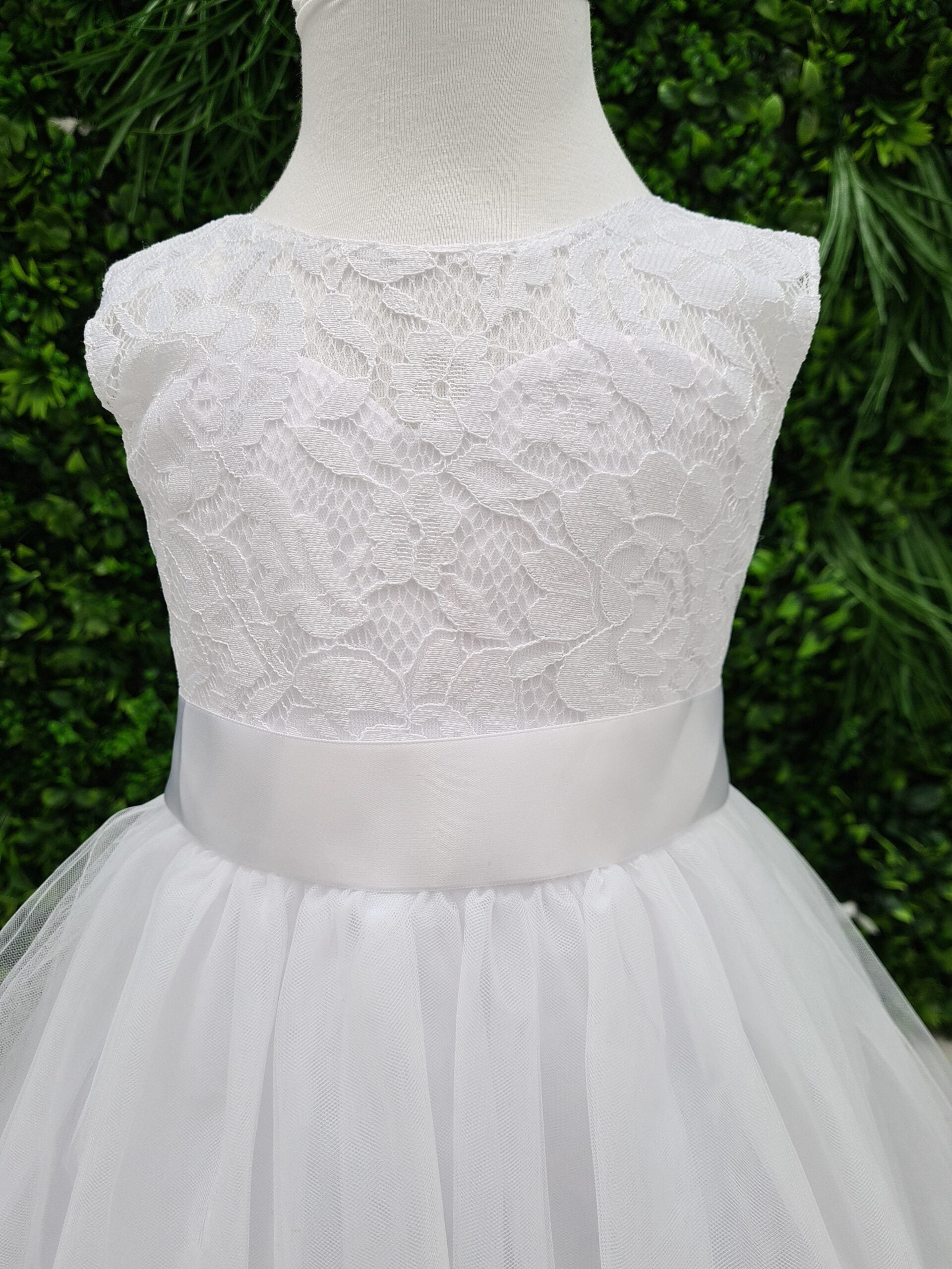 Pure White Baptism/Ball-Gown Floor-Length Satin Tulle Lace Flower Girl Dress