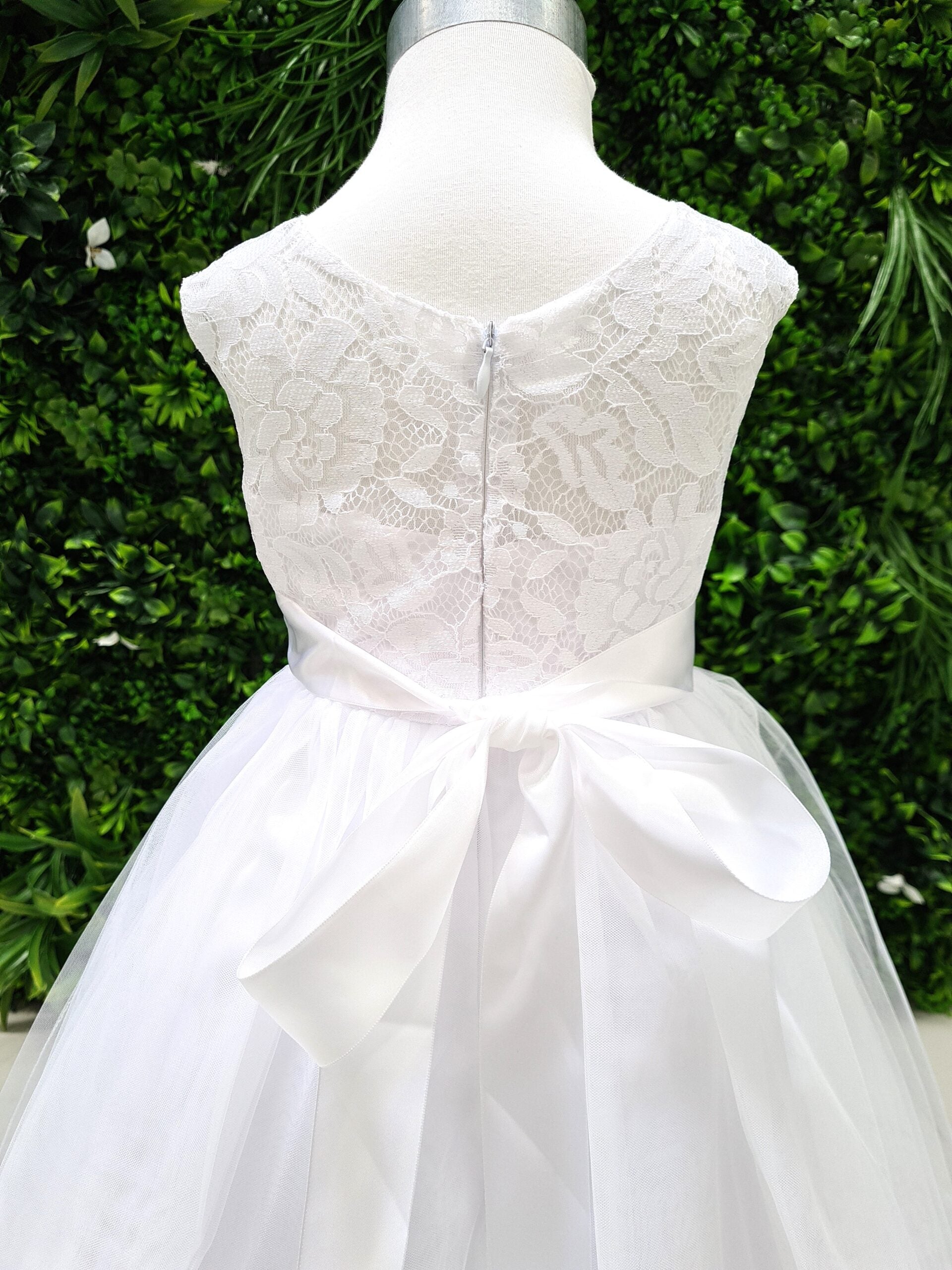 Pure White Baptism/Ball-Gown Floor-Length Satin Tulle Lace Flower Girl Dress