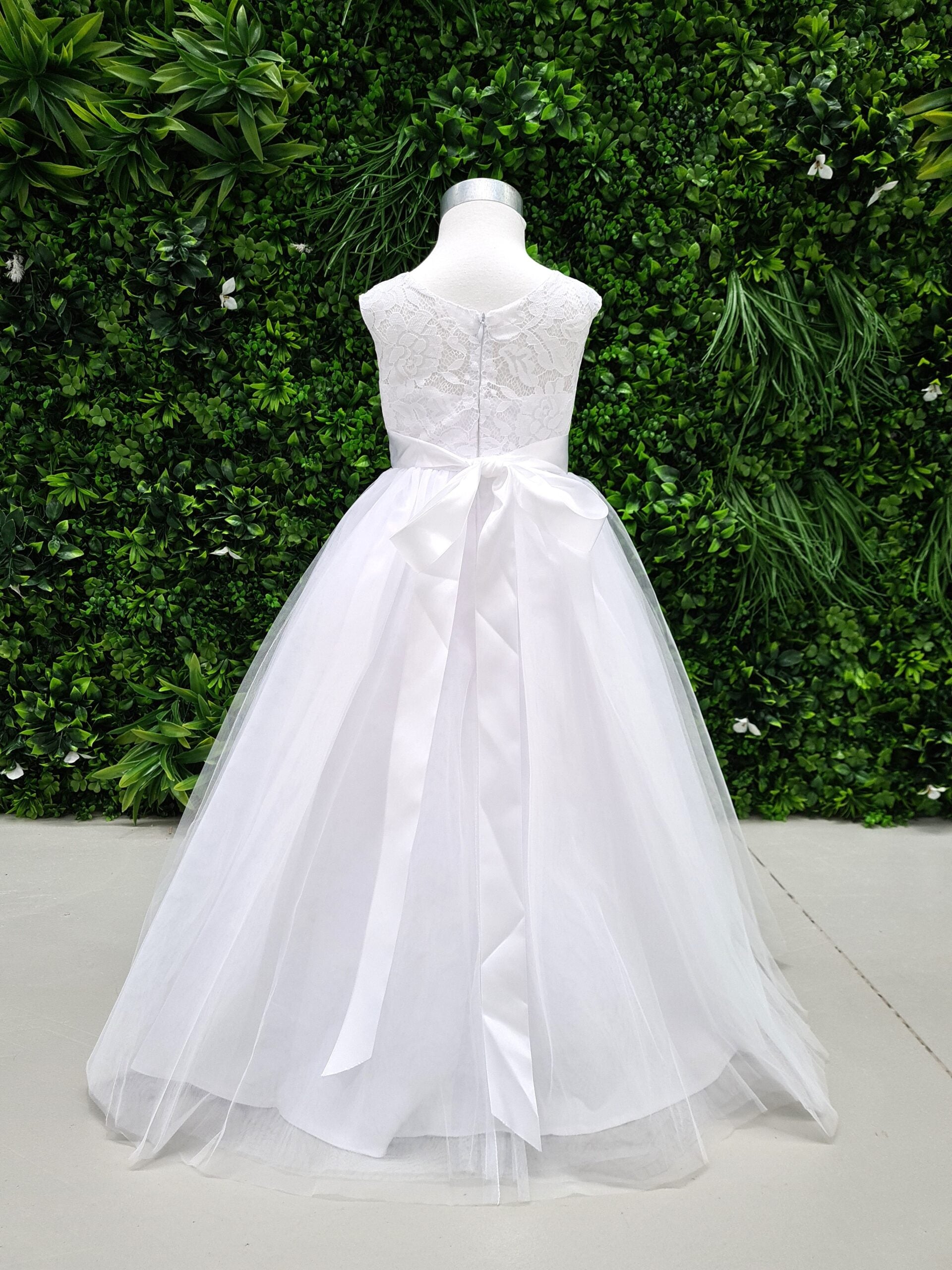 Pure White Baptism/Ball-Gown Floor-Length Satin Tulle Lace Flower Girl Dress