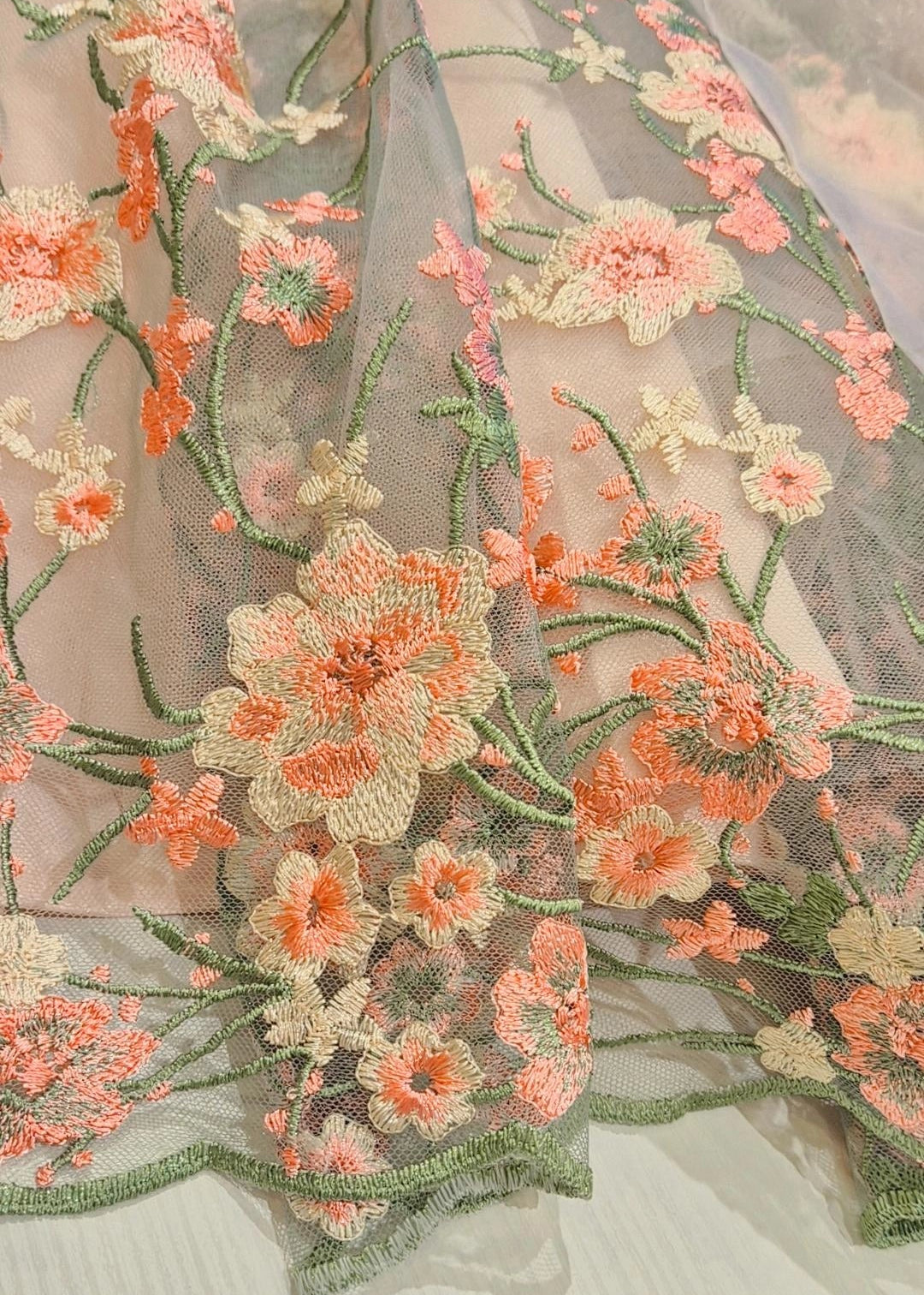 Pink Green Floral Lace Dress for Girls