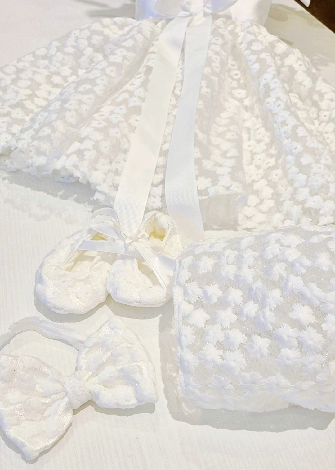 Baby Girl Mikado Flower Lace Christening Dress Set