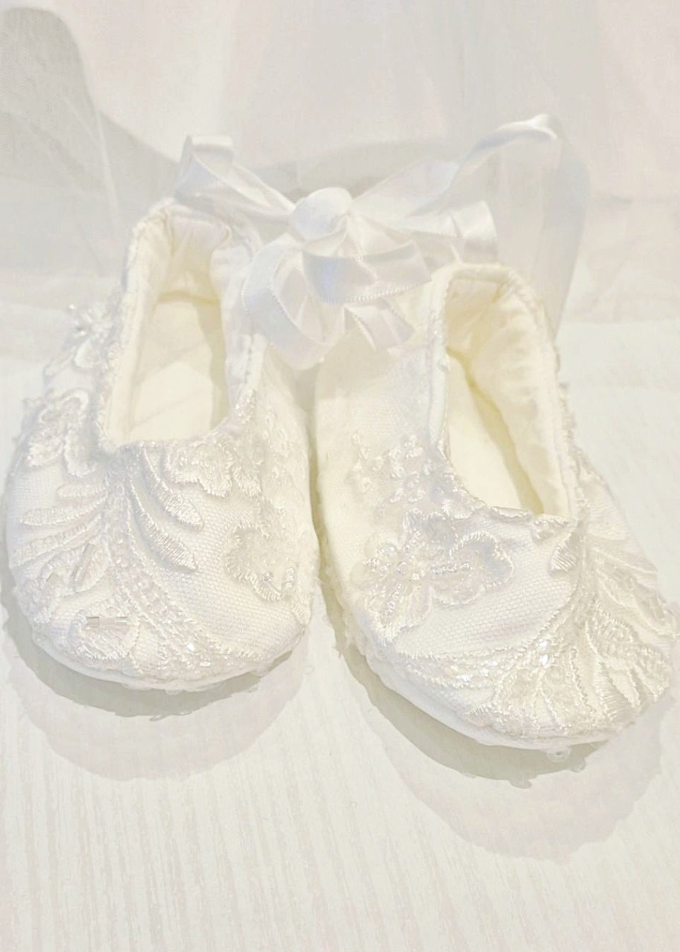 Baby Girl Beaded Lace With Tulle Skirt Christening Gown Set