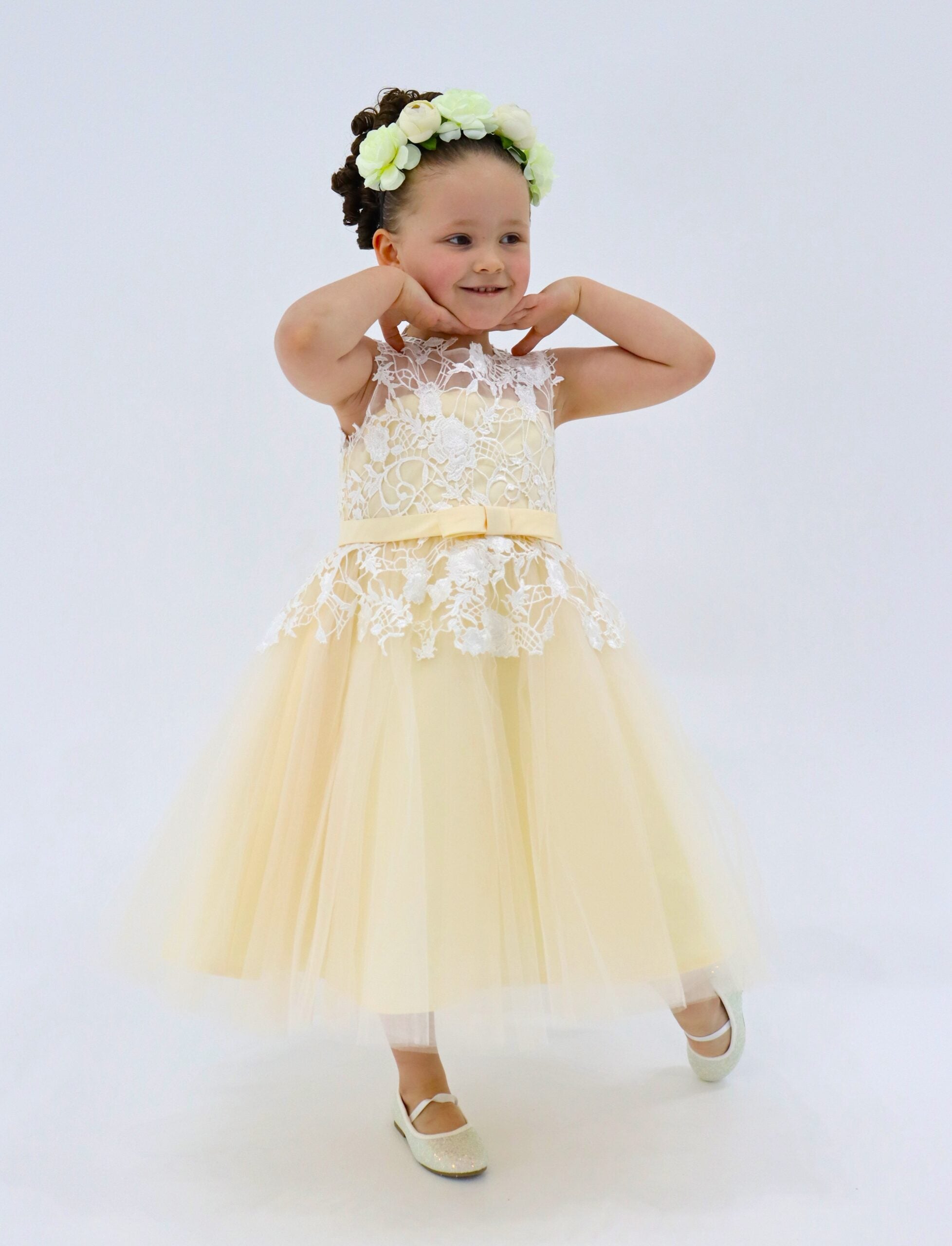 Ivory Lace Champagne Tulle Flower Girl Dress