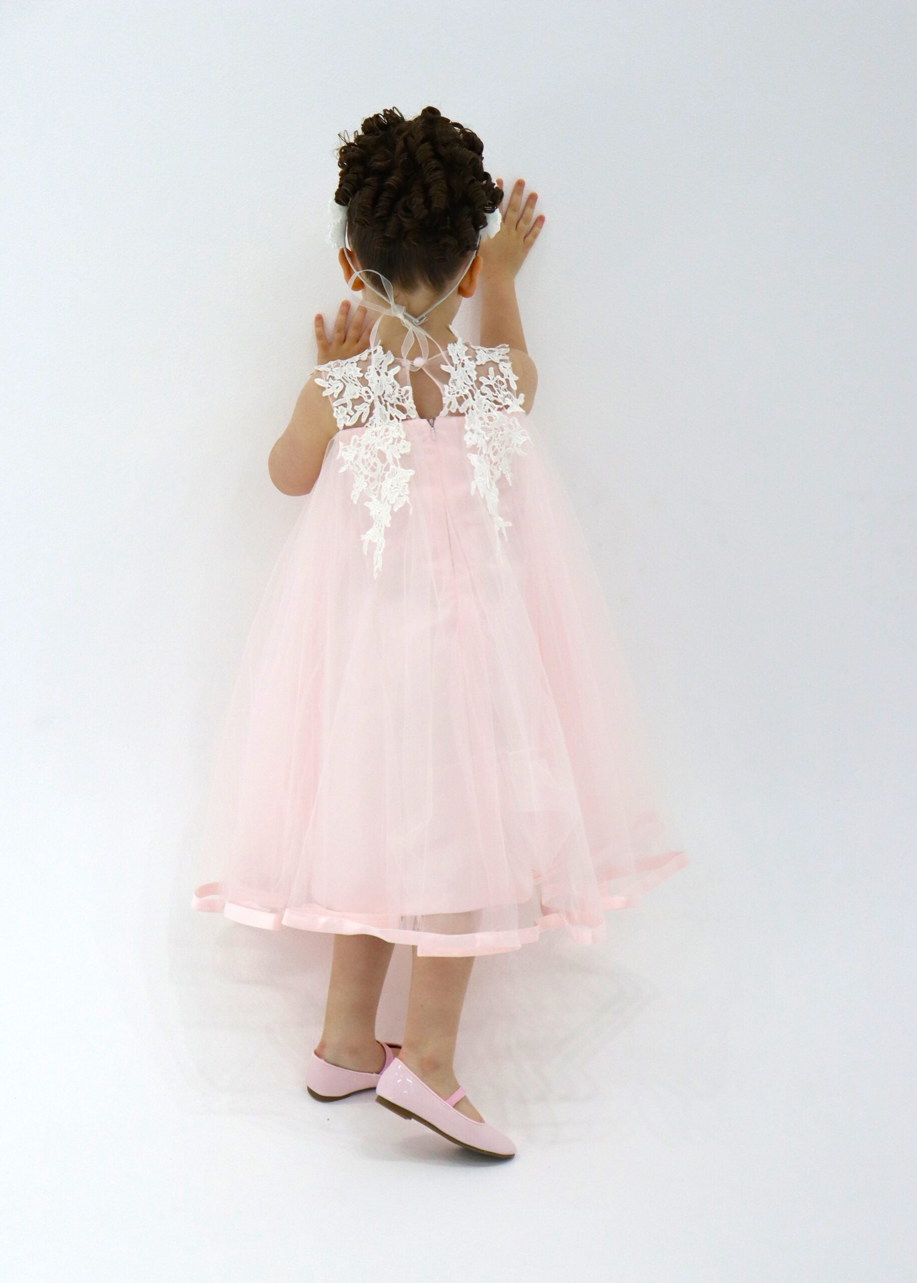 Flower Girl Pink With White Lace Dress