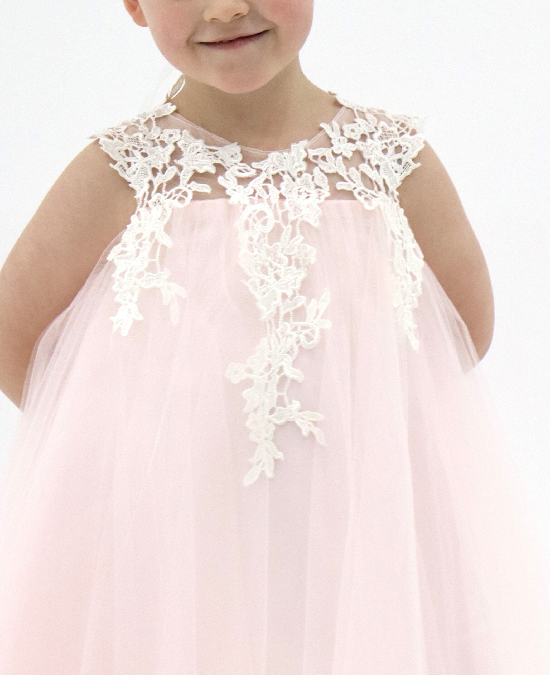 Flower Girl Pink With White Lace Dress