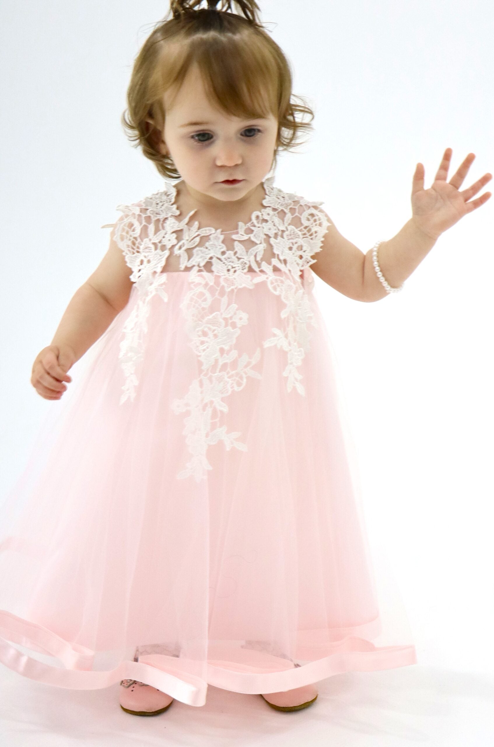 Flower Girl Pink With White Lace Dress