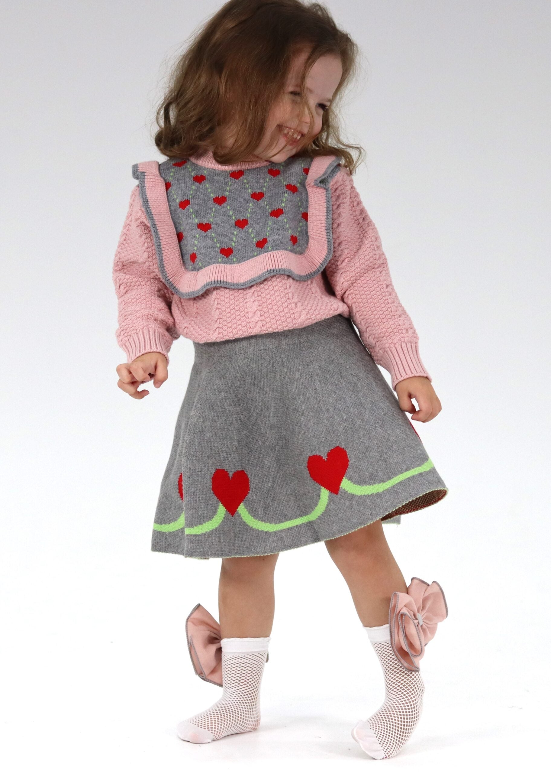 Little Girl Pink Knitted Skirt Set