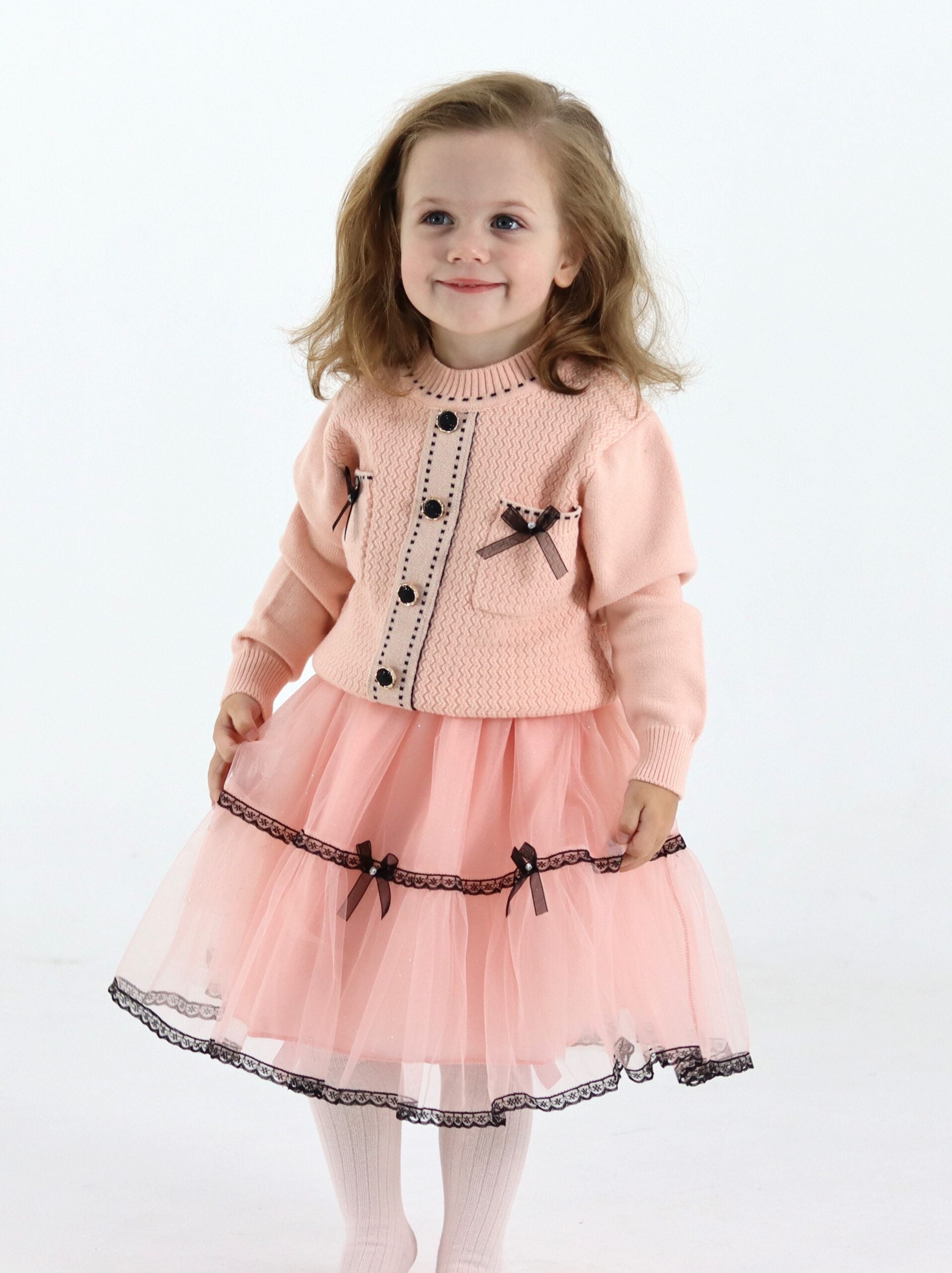 Girl Pink Knitted Top With Tutu Skirt