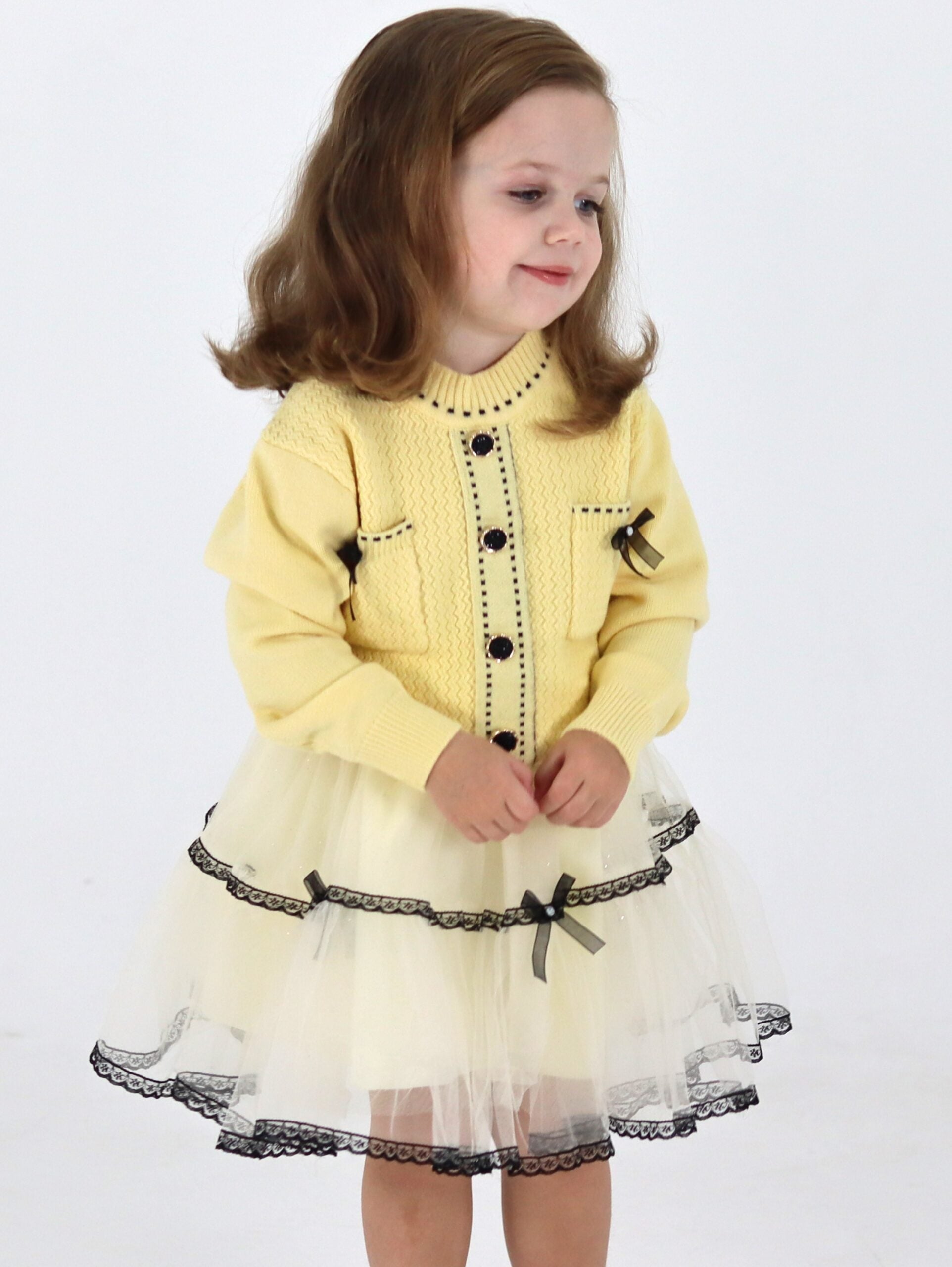 Girl Yellow Knitted Top With Tutu Skirt