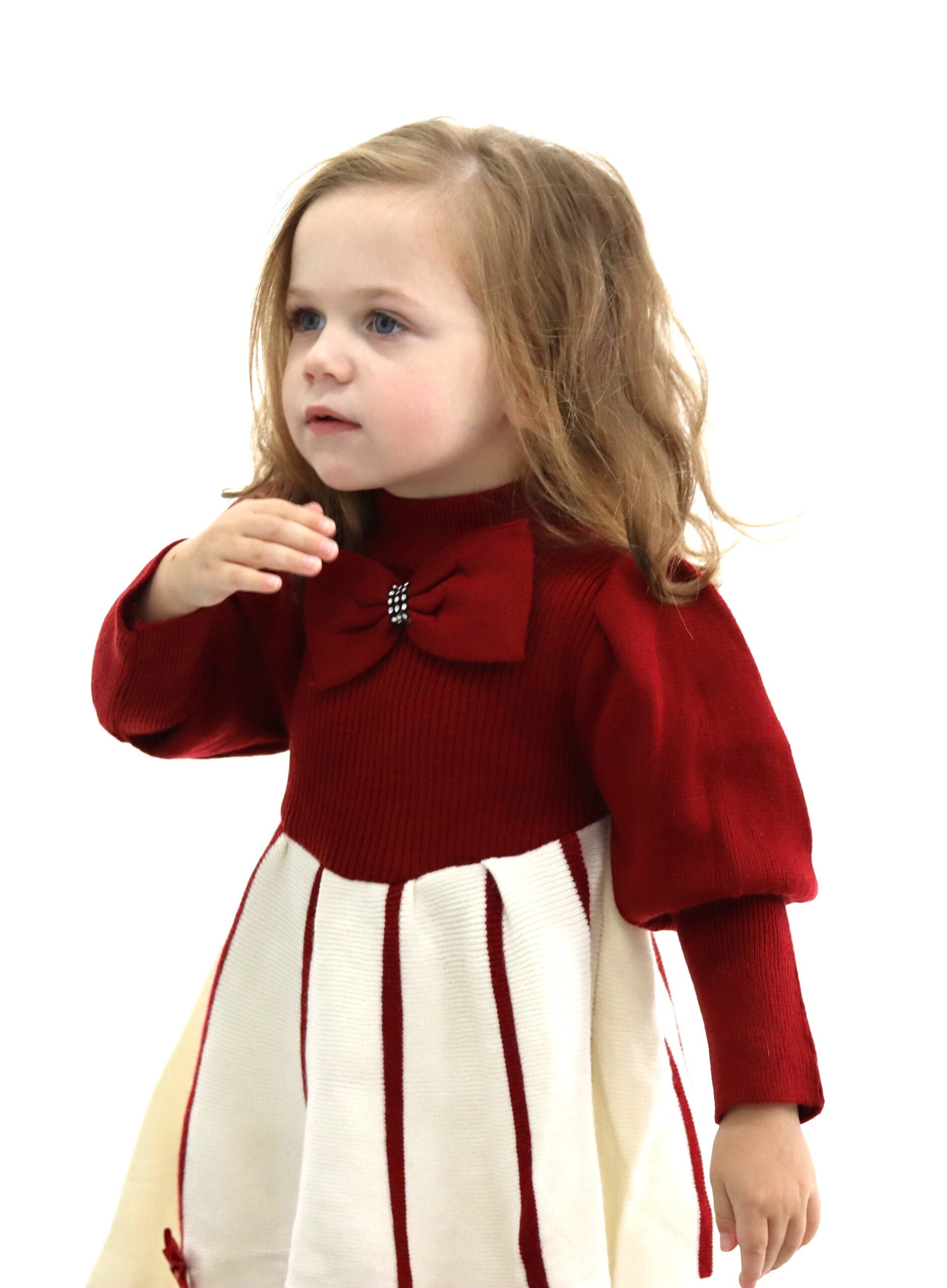 Little Girl Maroon Knitted Dress