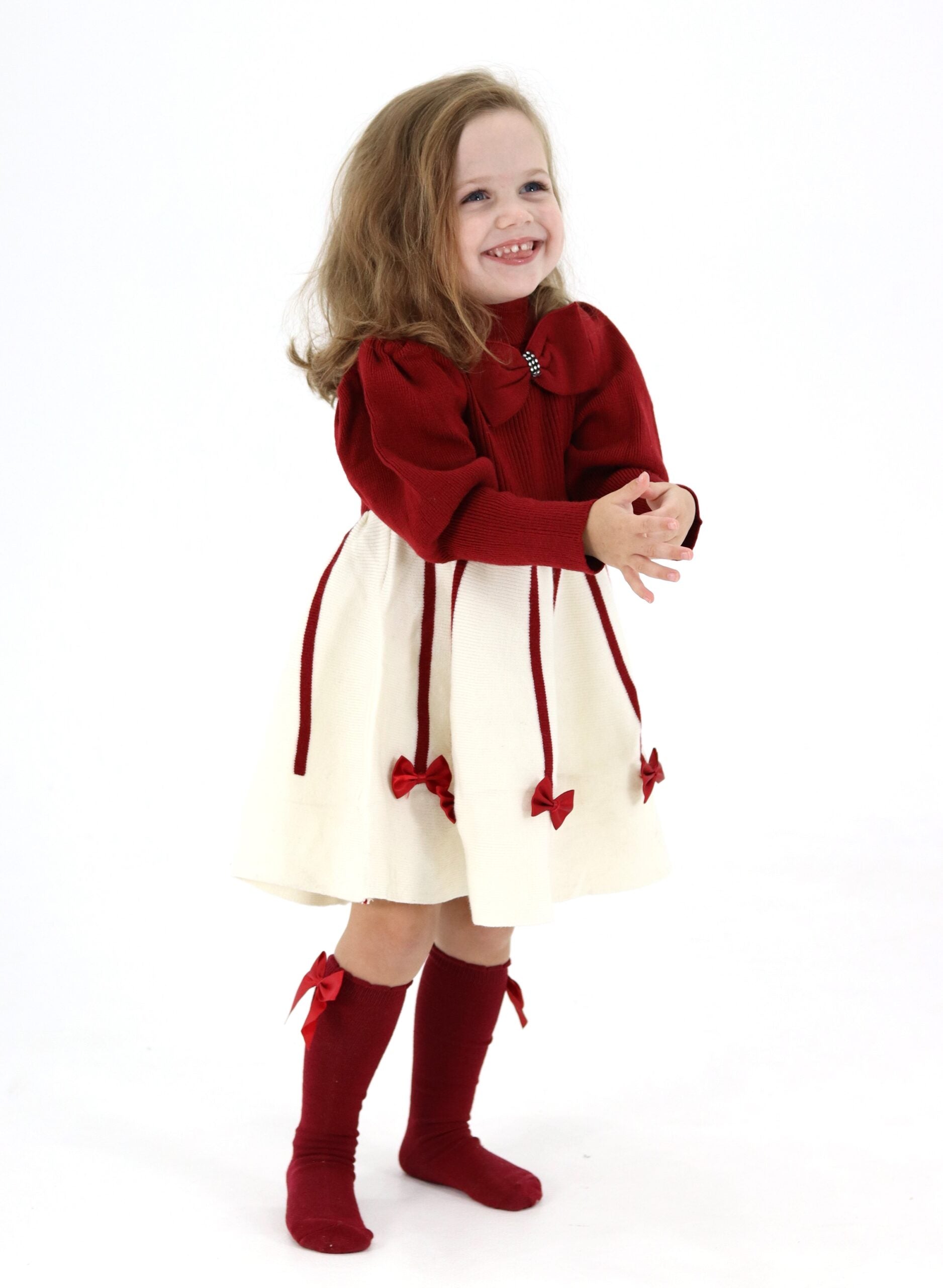 Little Girl Maroon Knitted Dress