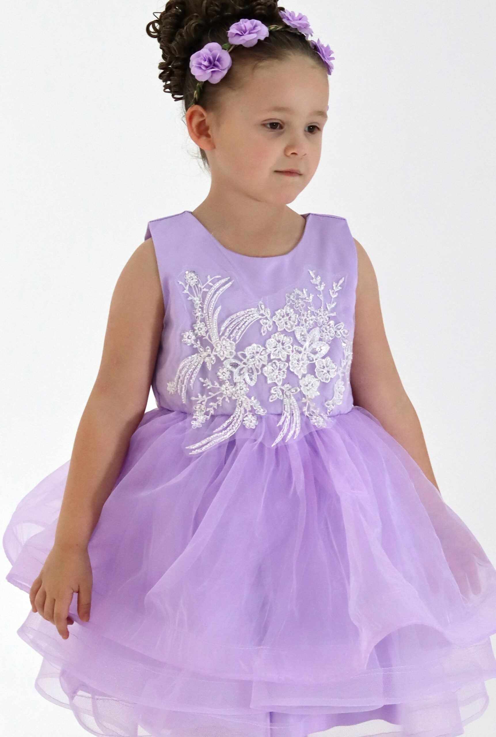 Organza Purple Tutu Dress With Beaded Lace Appliques