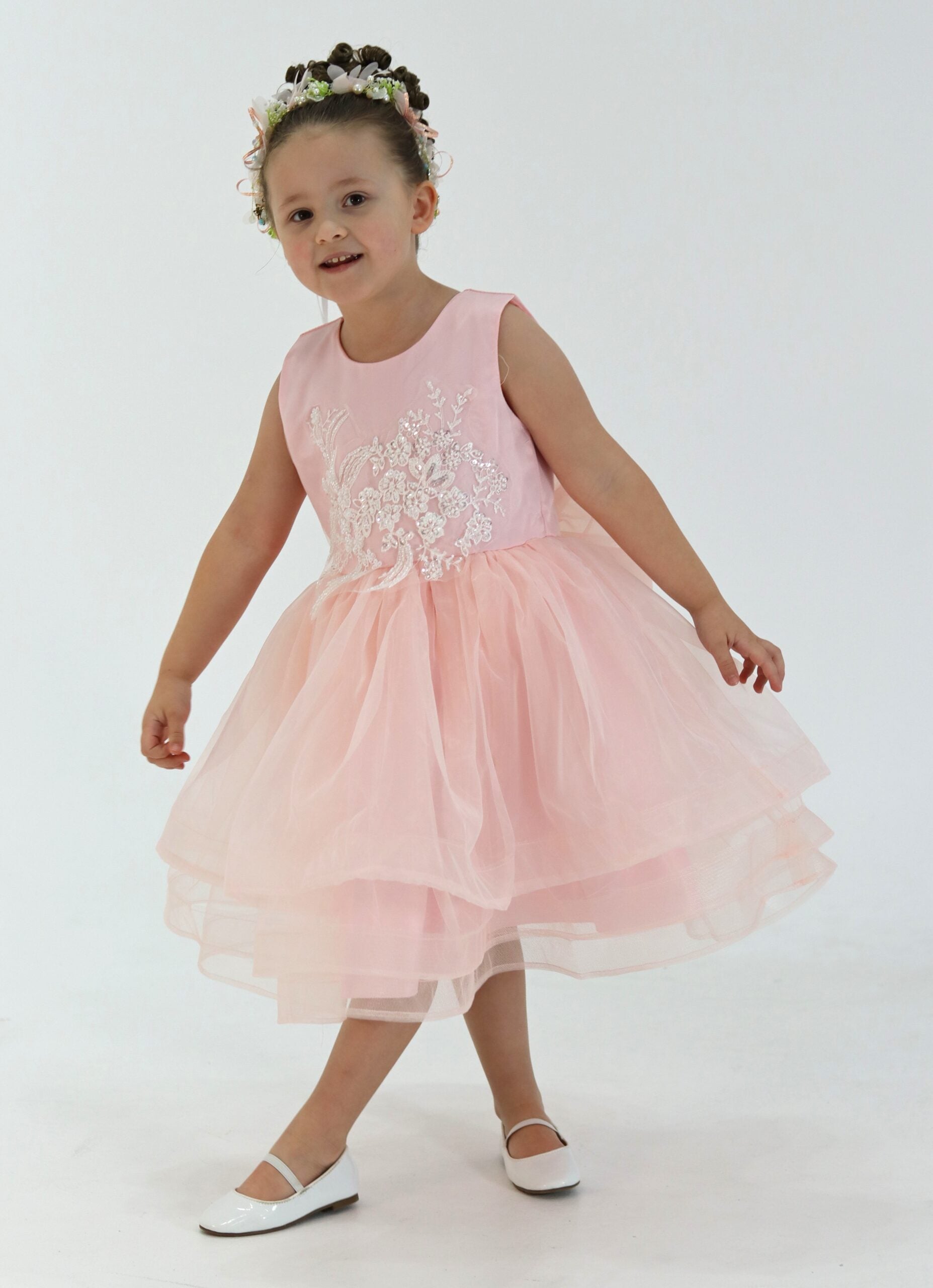 Organza Peach Tutu Dress With Beaded Lace Appliques