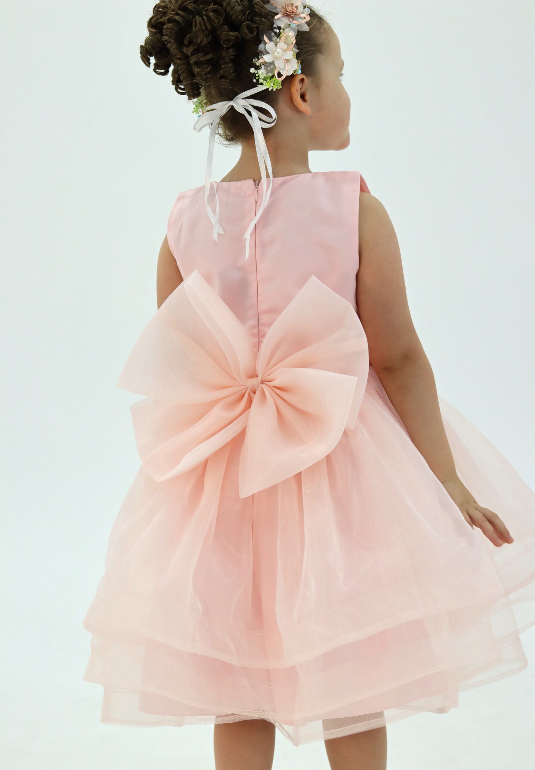 Organza Peach Tutu Dress With Beaded Lace Appliques