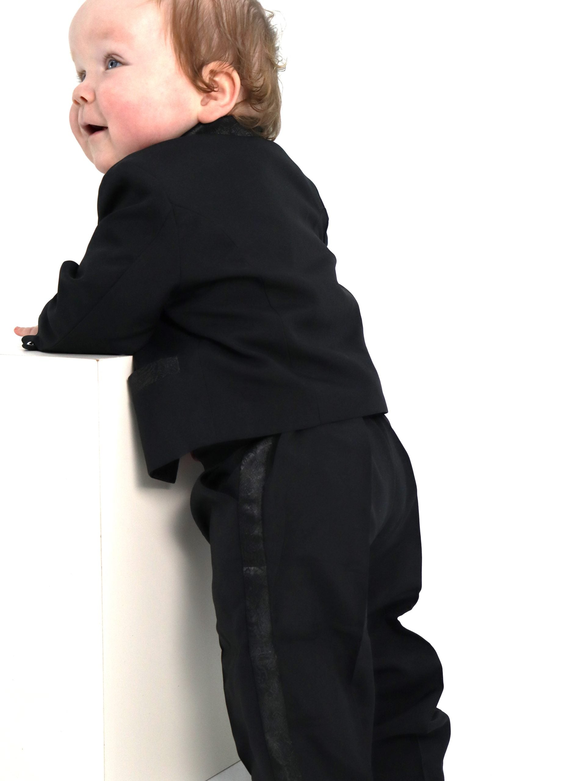 Baby Boy Black Cummerbund Tuxedo 5pcs Set