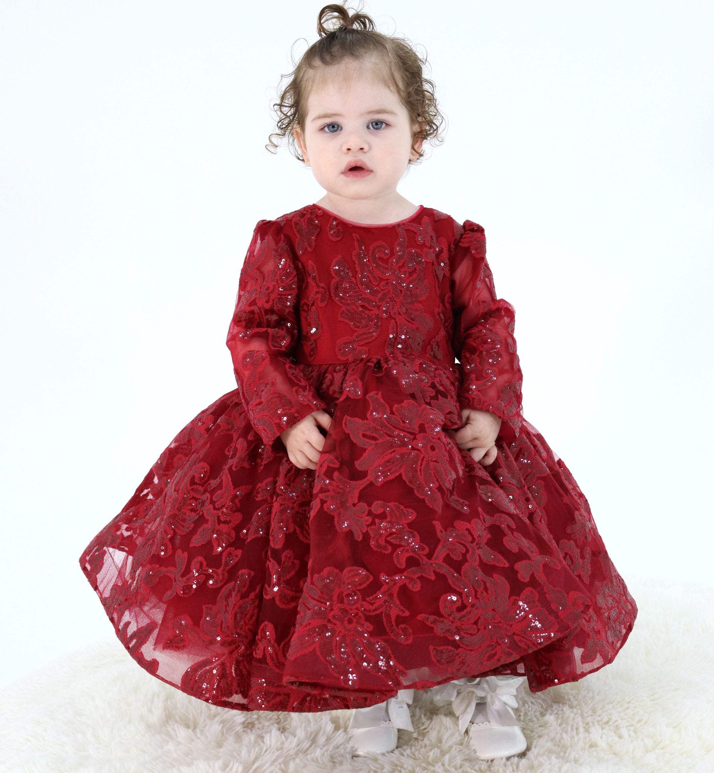 Girls Dress First Birthday - Maroon with Lace and Tulle