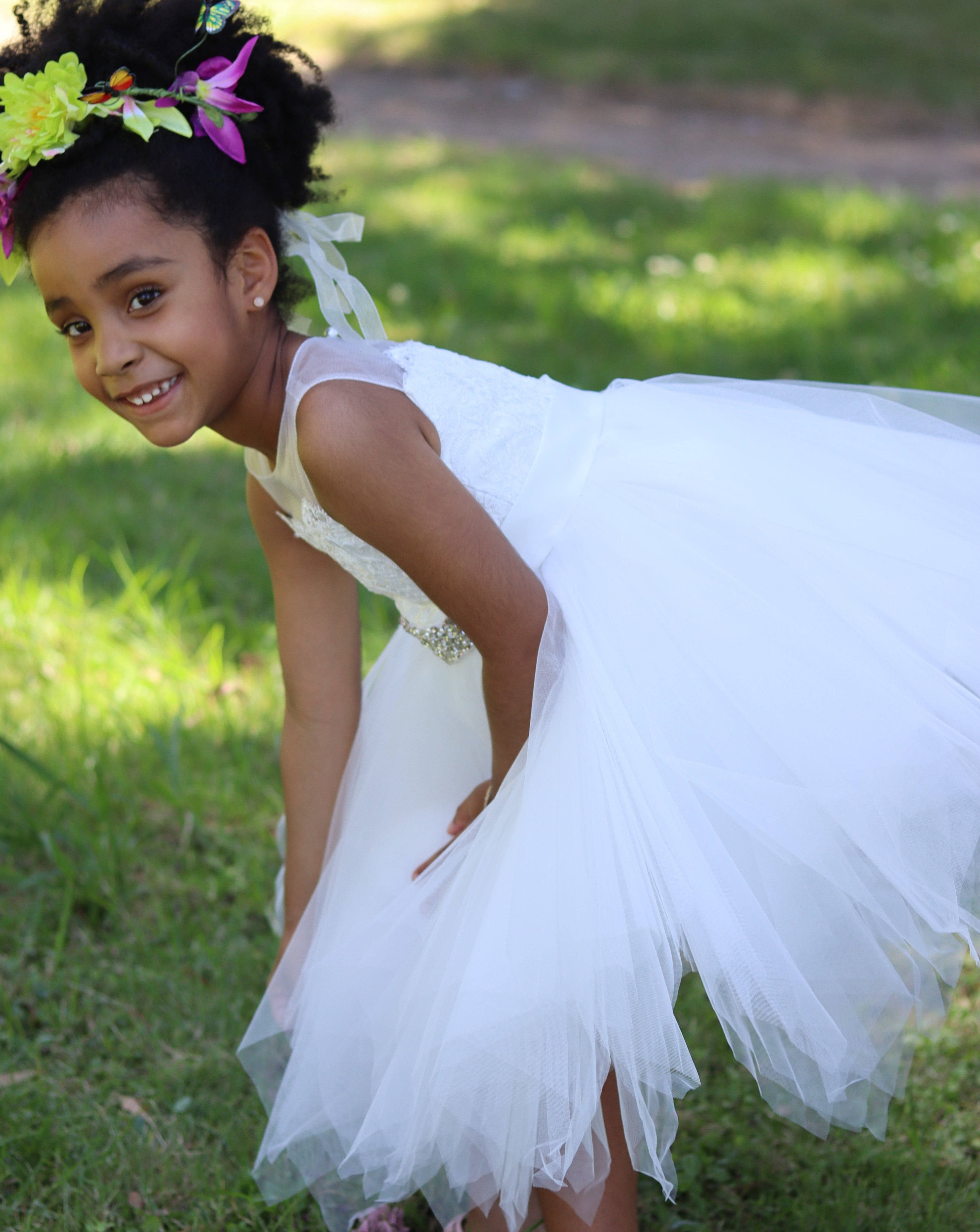 Ivory Lace Tulle Flower Girl Puffy Dress