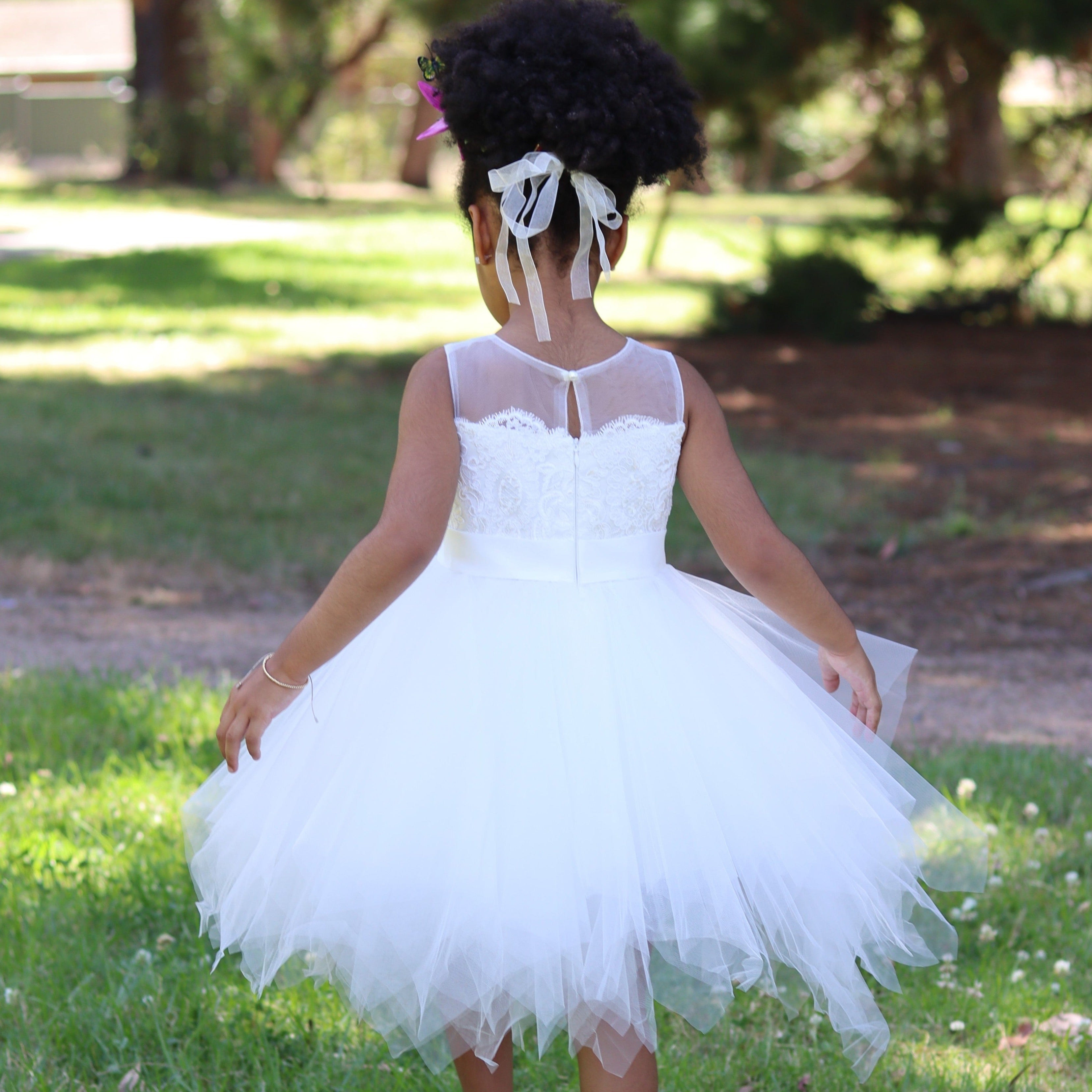 Ivory Lace Tulle Flower Girl Puffy Dress