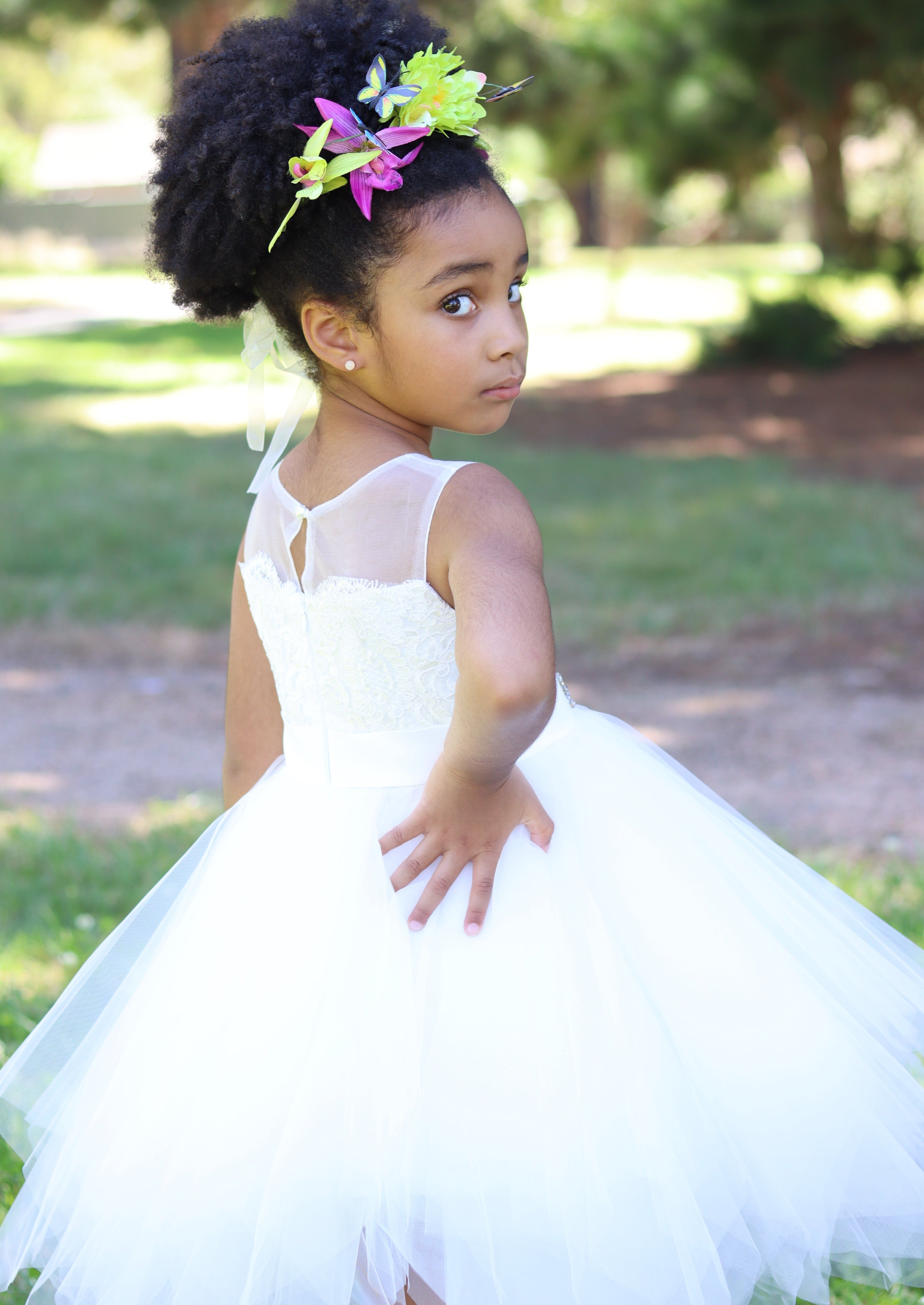 Ivory Lace Tulle Flower Girl Puffy Dress