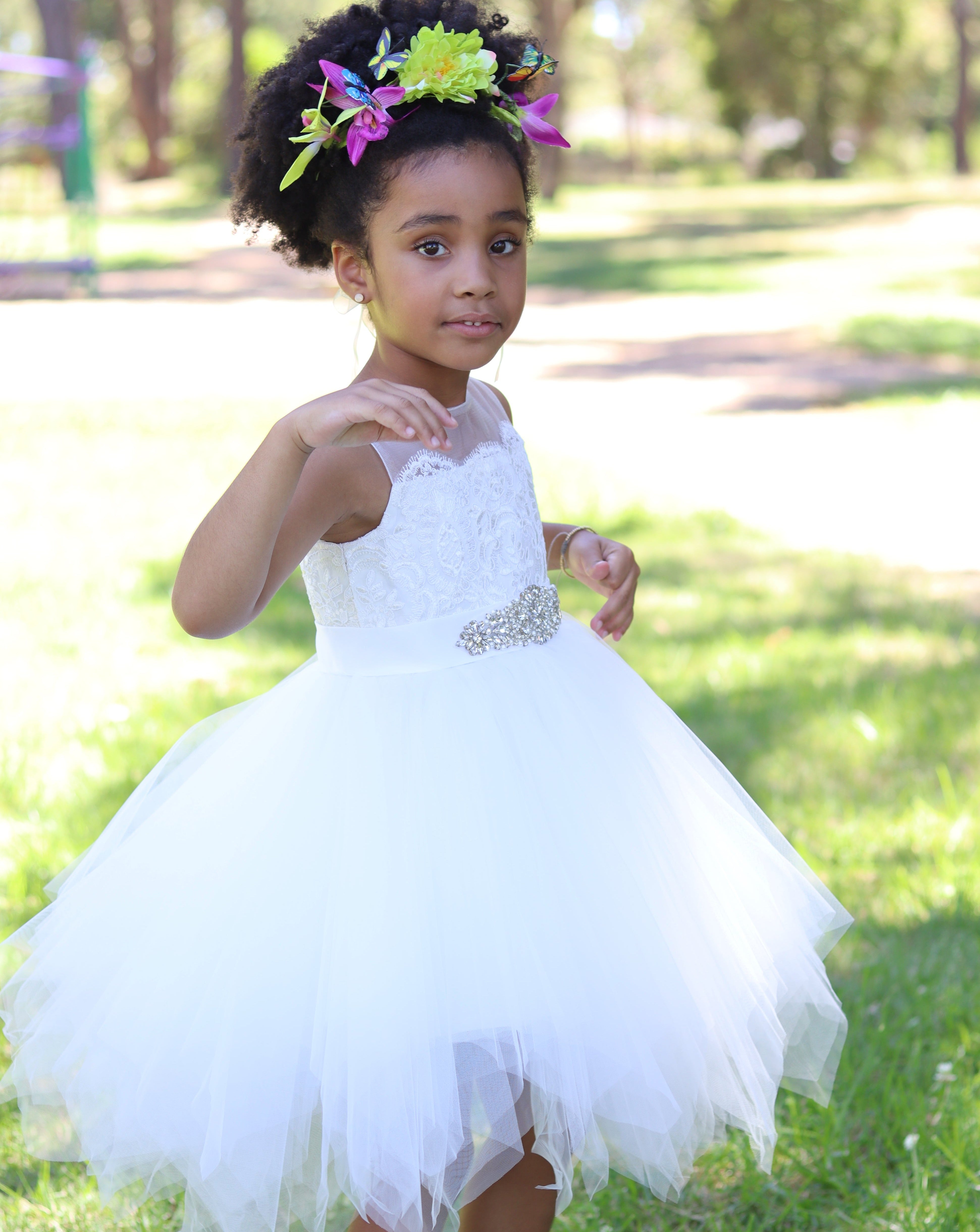 Ivory Lace Tulle Flower Girl Puffy Dress