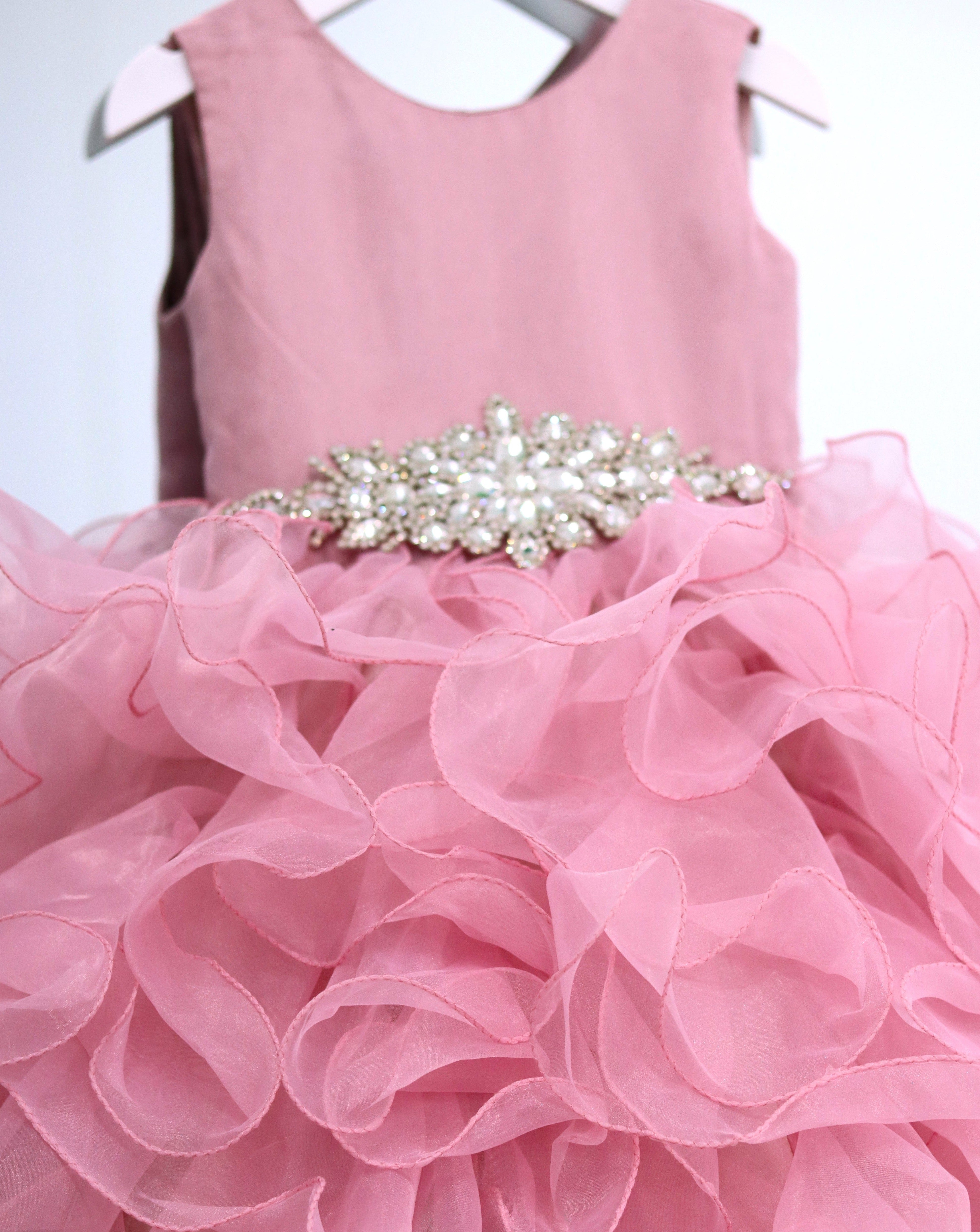 Mauve Satin Ruffle Organza Skirt Dress