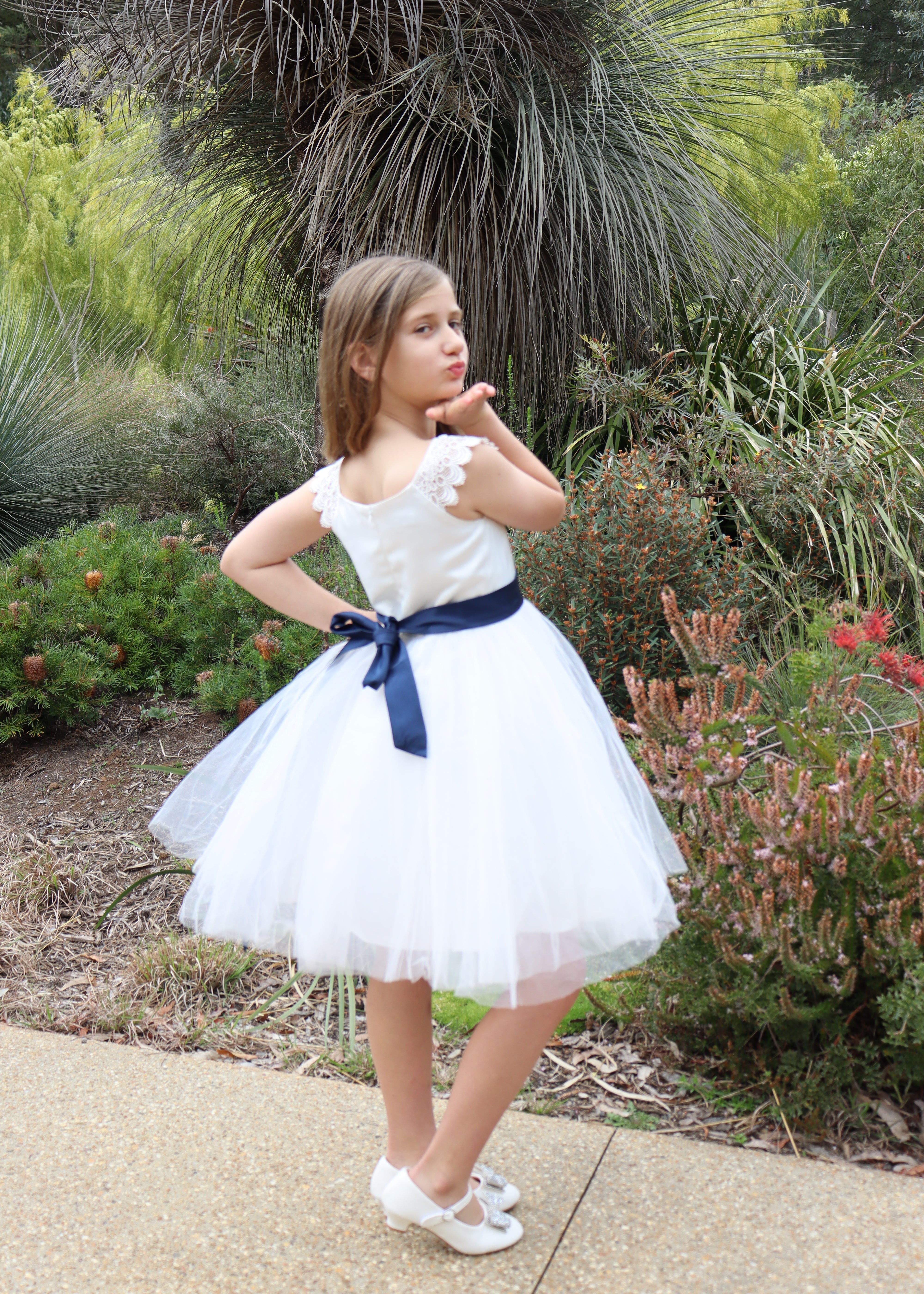 Ivory Dress With Navy Belt