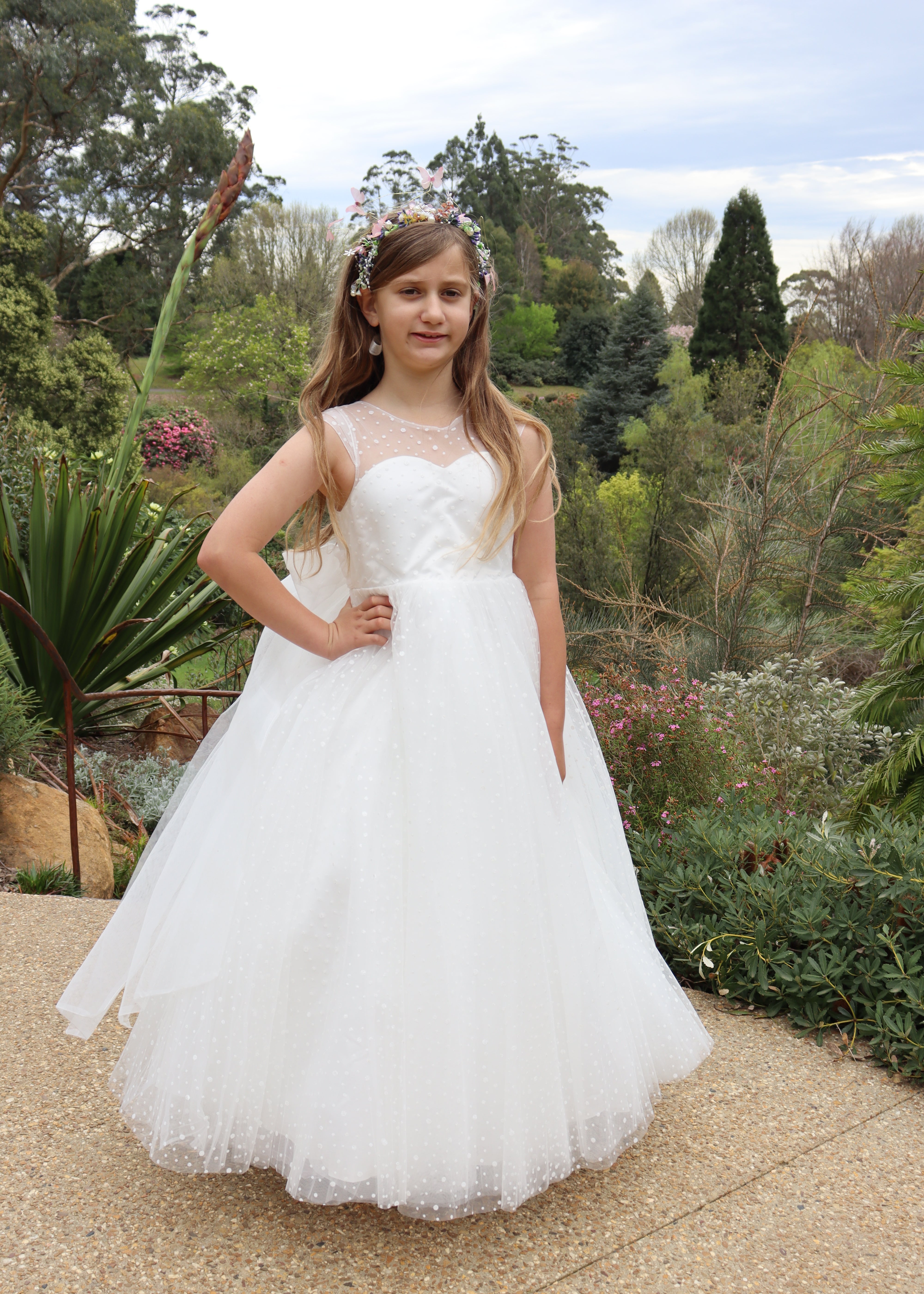 Glittery Polka Dot Flower Girl Dress - Cap Sleeves