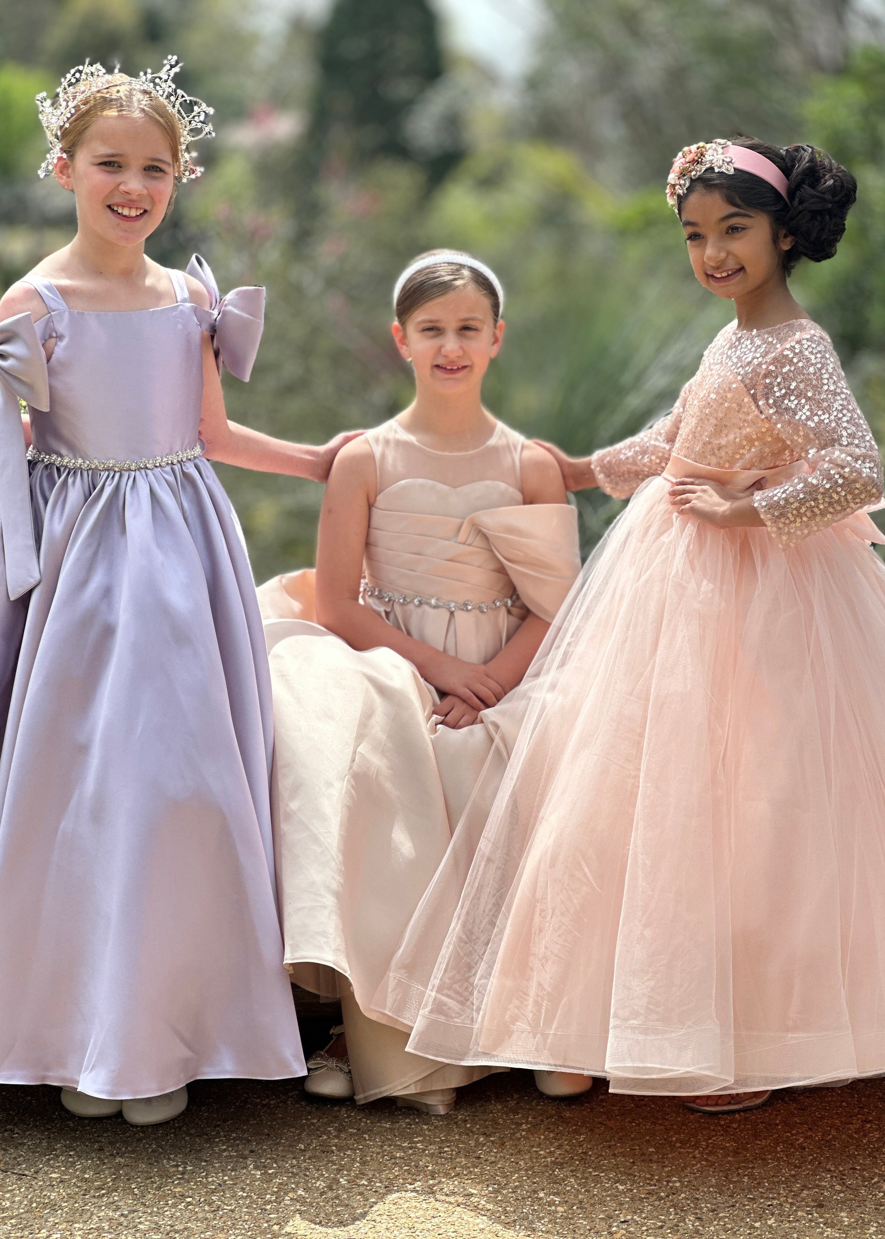 Girls Full Sleeve Flower Girl Dress - Peach Gown