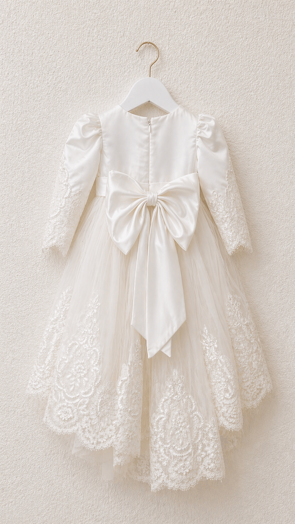 Full Sleeve Christening Dress With Sweep Train