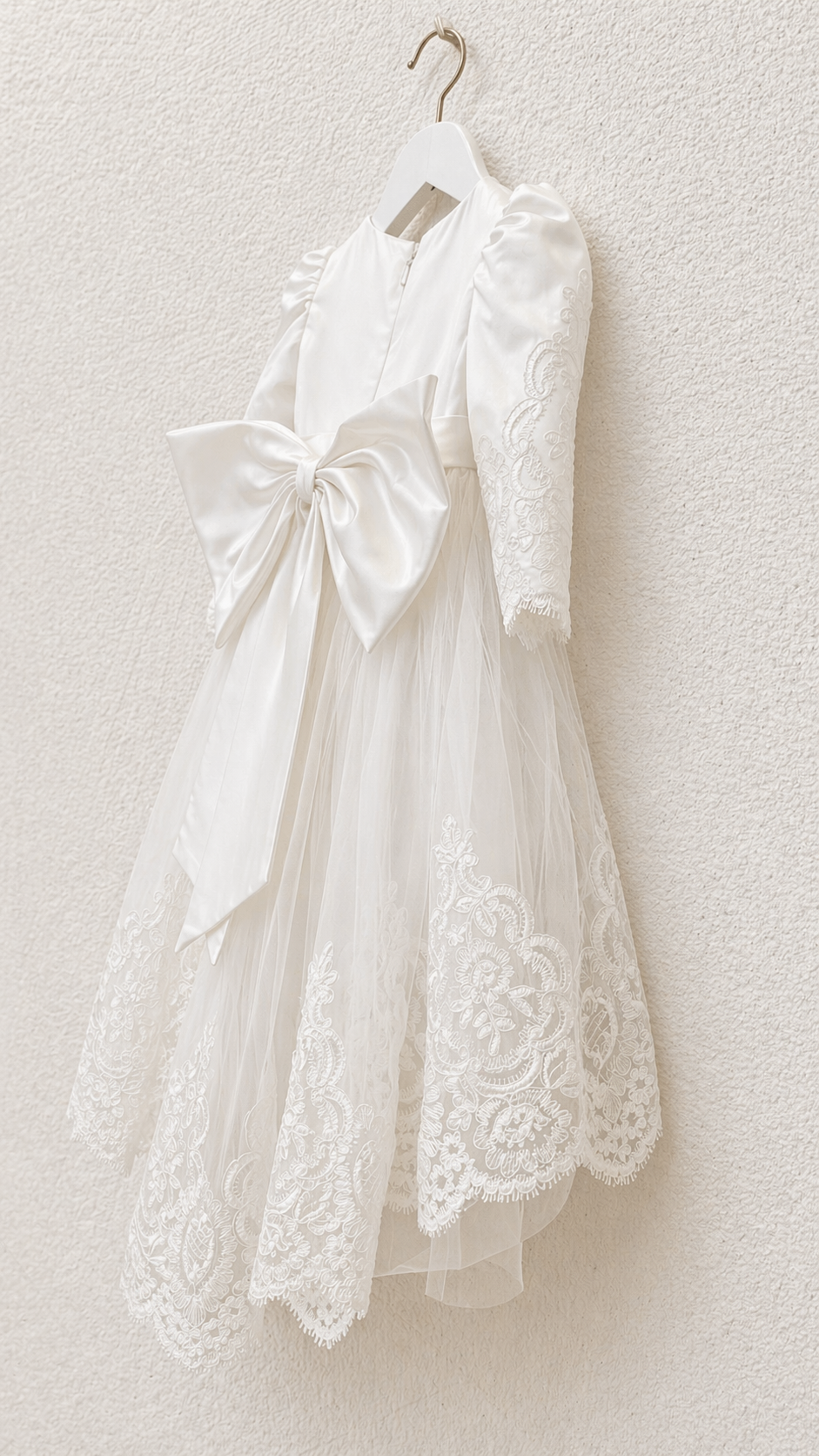 Full Sleeve Christening Dress With Sweep Train