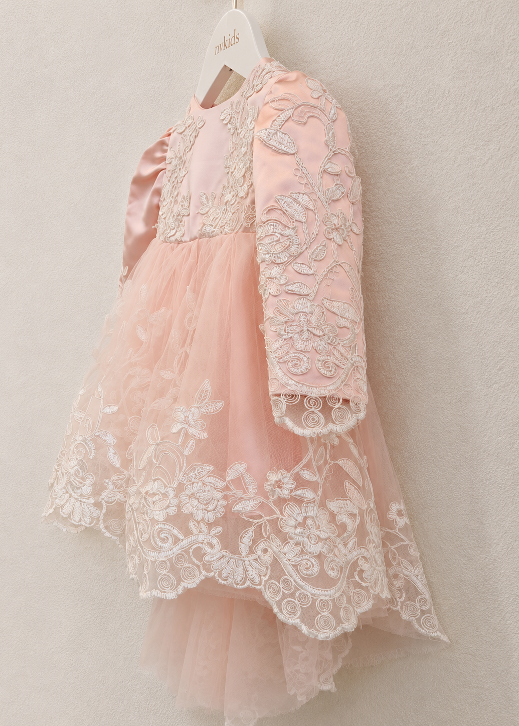 Baby Girl Full Sleeve Pink Dress With Sweep Train