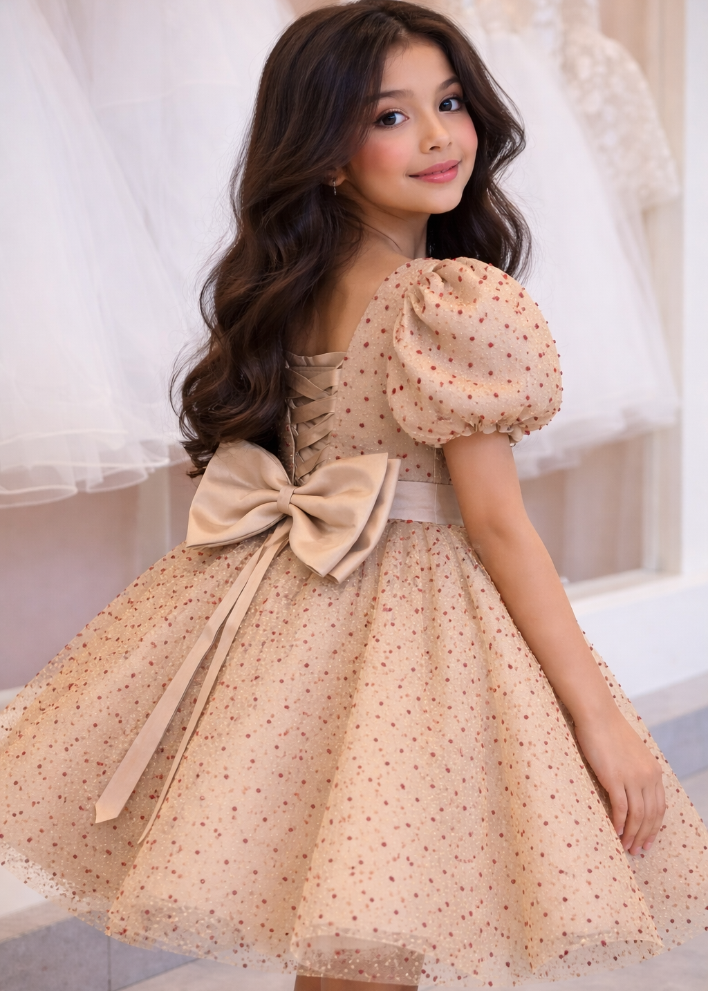 Girls Polka Dot Sparkling Dress - Gold Dress