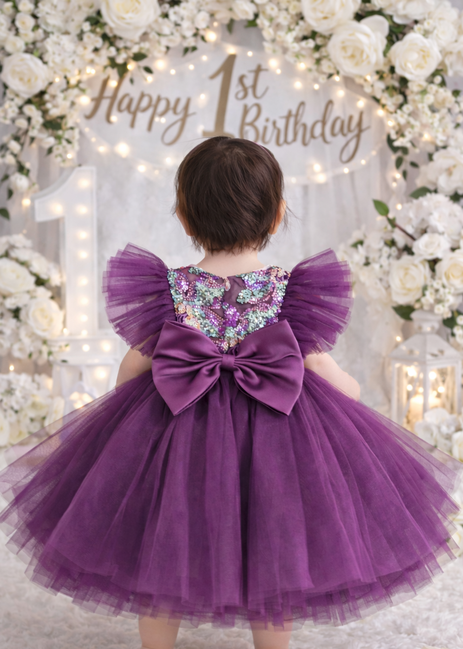 Baby Girl First Birthday Dress - Purple Dress