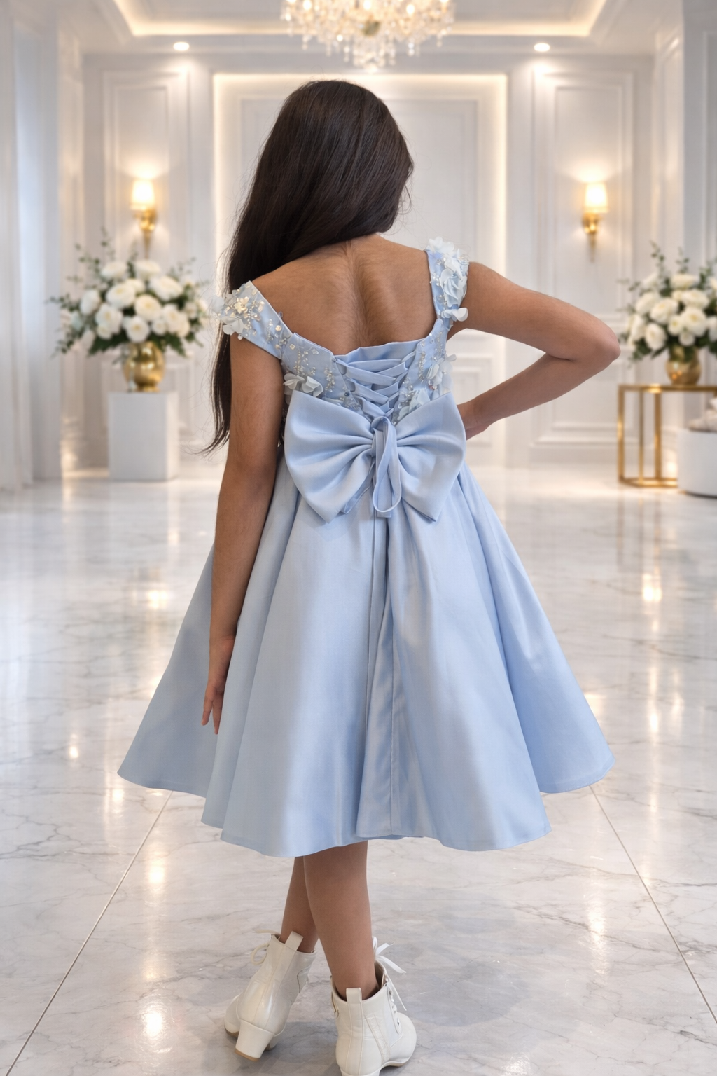 Little Girl Dress Beaded Bodice - Blue/Pink/Lilac