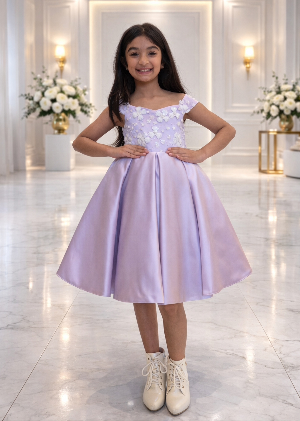 Little Girl Dress Beaded Bodice - Blue/Pink/Lilac