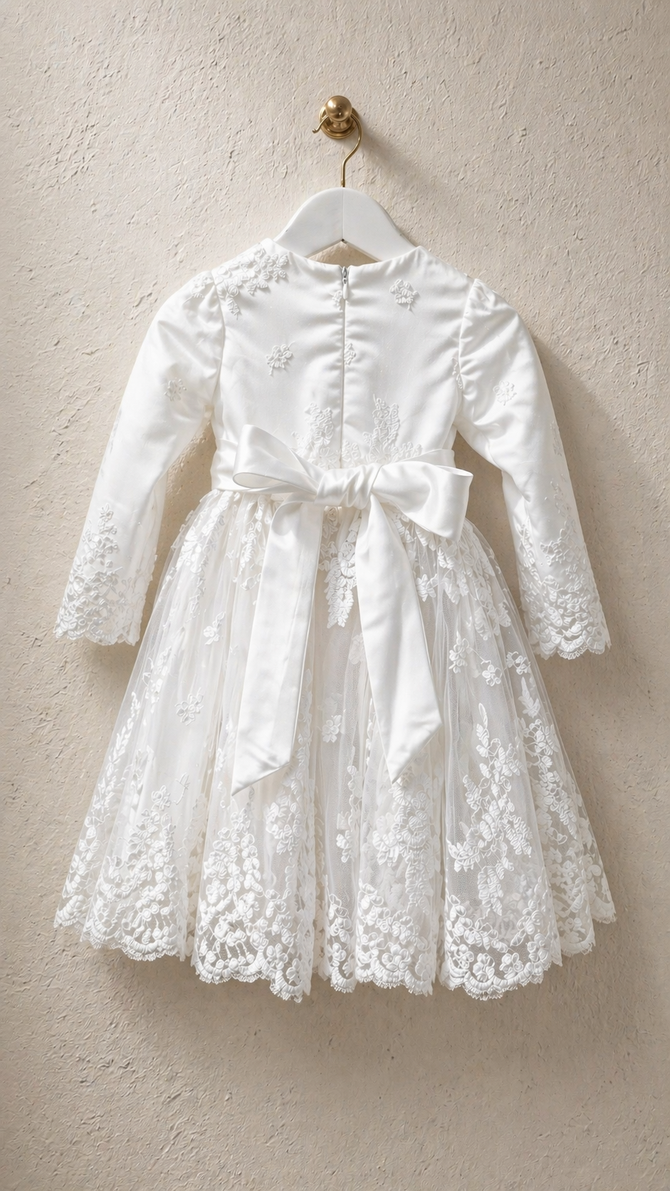 Full Sleeve Lace Christening Dress With Bonnet And Shoe