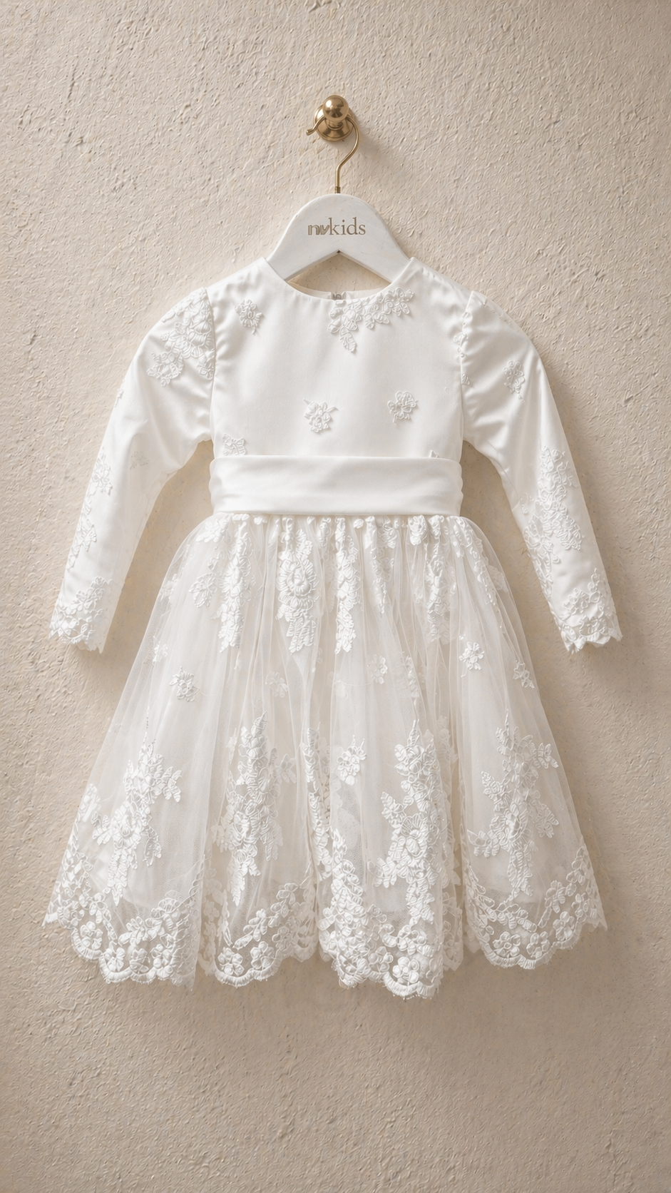 Full Sleeve Lace Christening Dress With Bonnet And Shoe