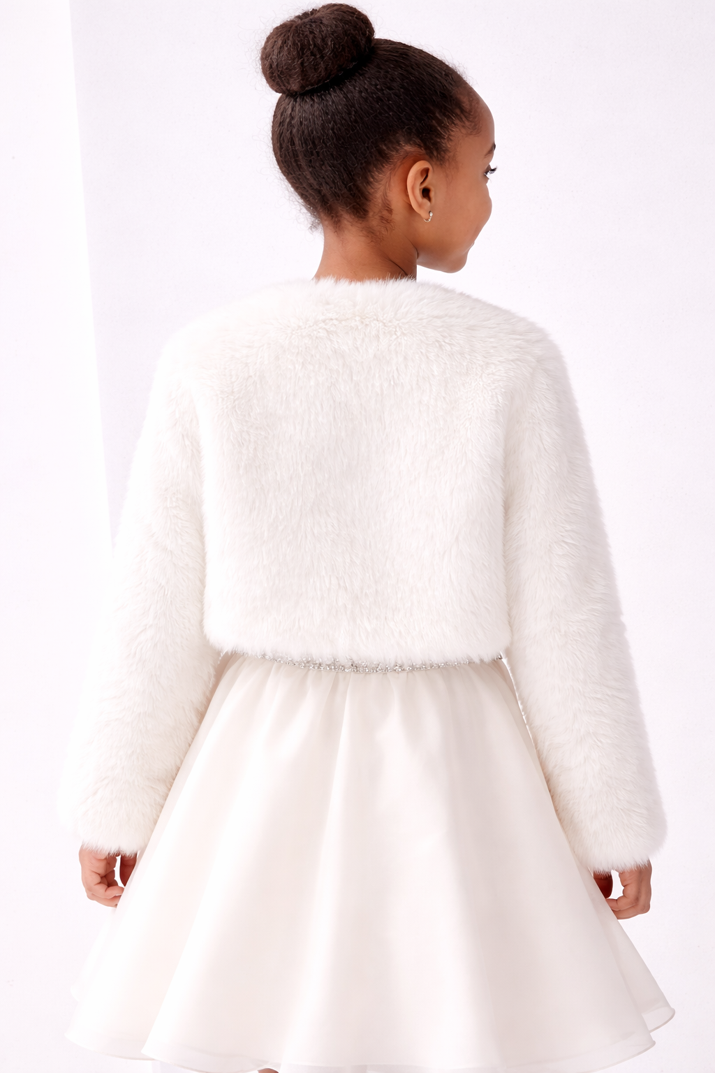 Junior Girls Thick Faux Fur Jacket – Ivory Coat