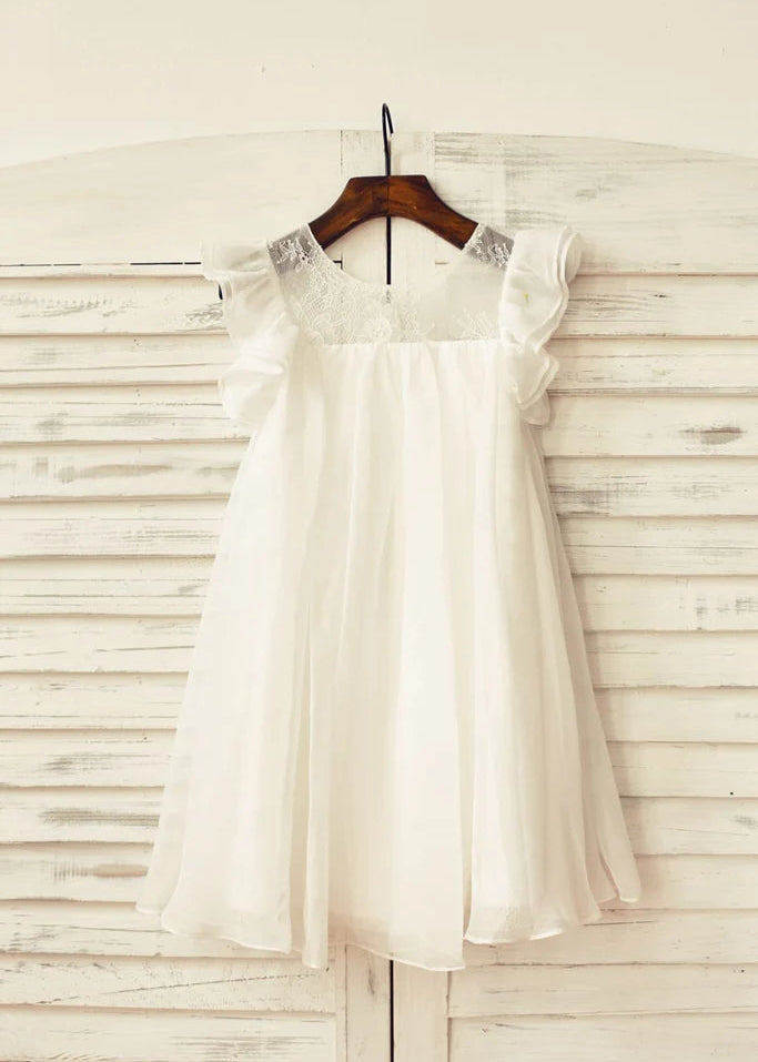 Knee Length Ivory Chiffon Flower Girl Dress