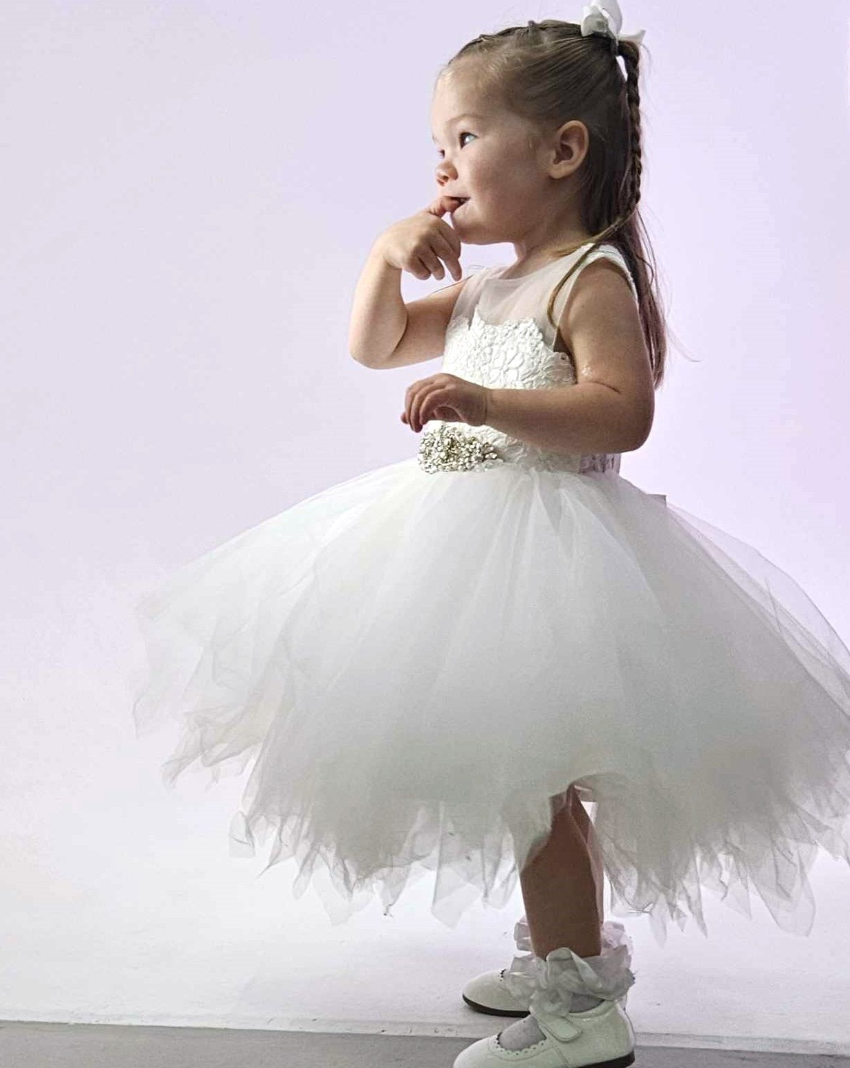 Lace Tulle Flower Girl Dress- Keyhole Backless