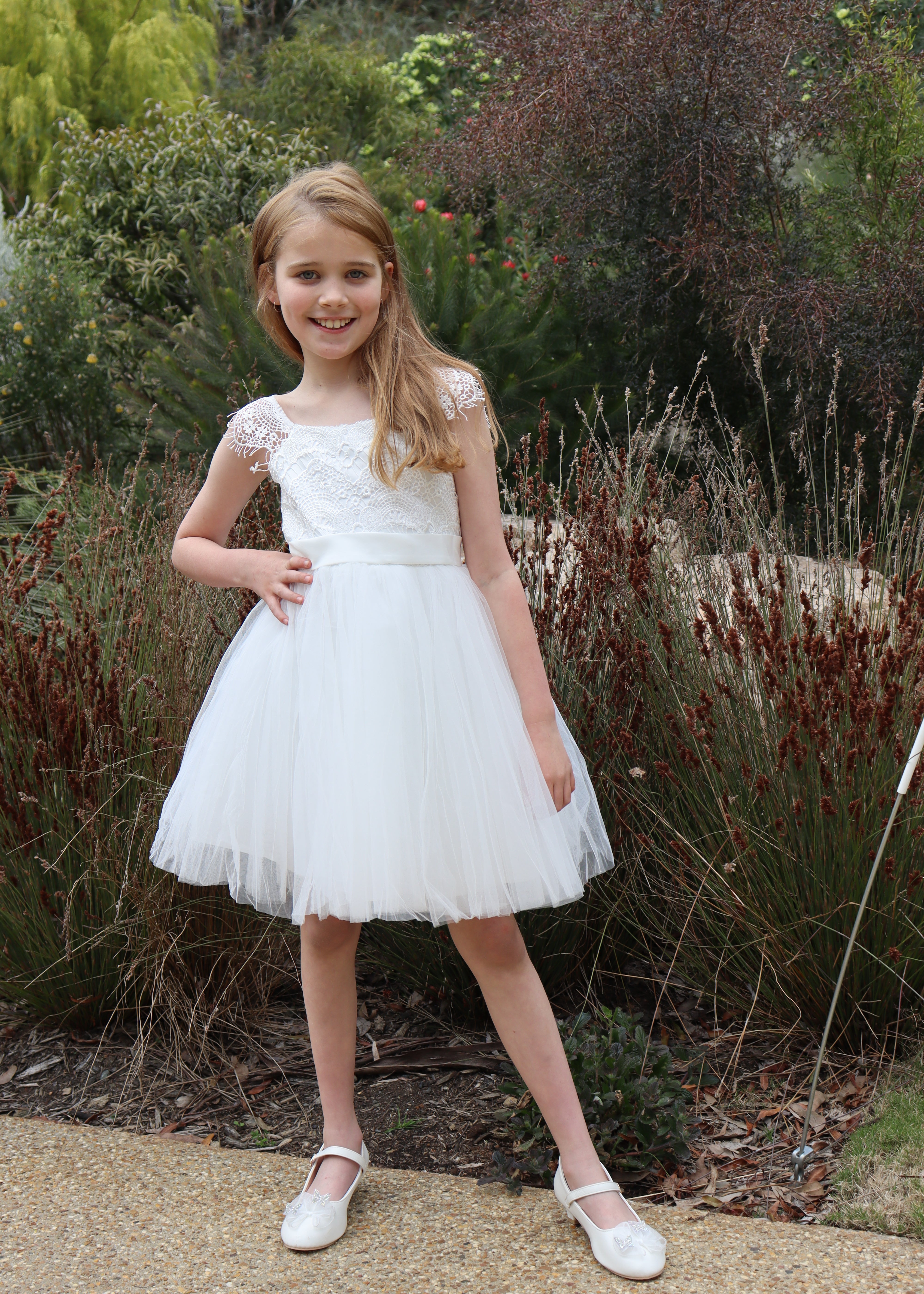 Ivory Lace tulle Flower Girl Short Dress
